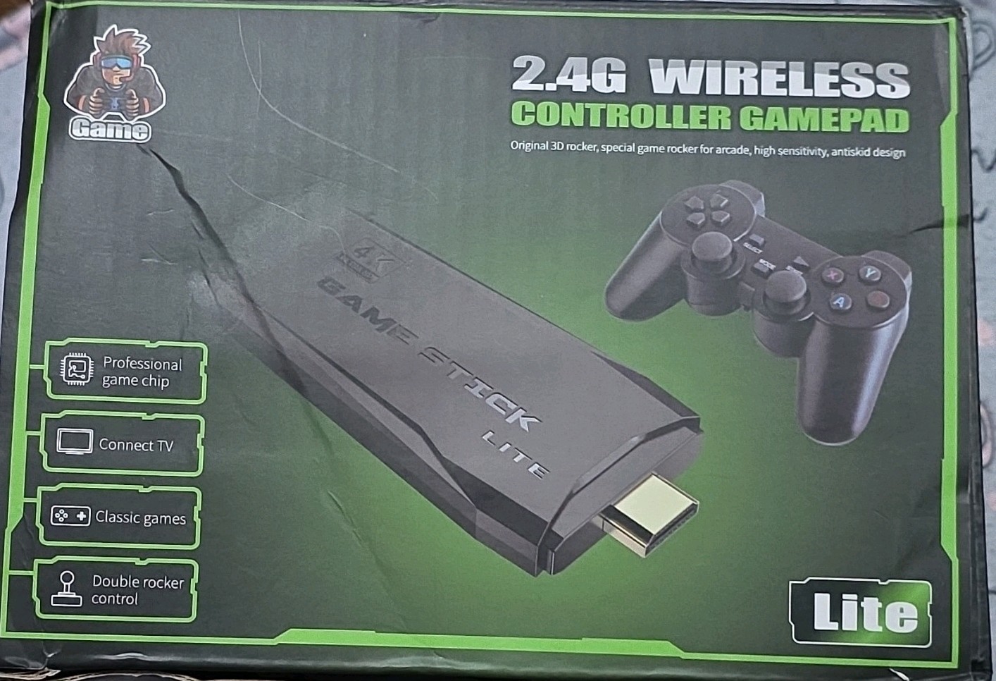 Game Stick Lite 4K UHD HDMI Microconsole 64GB WiFi 2.4G Controller, Black