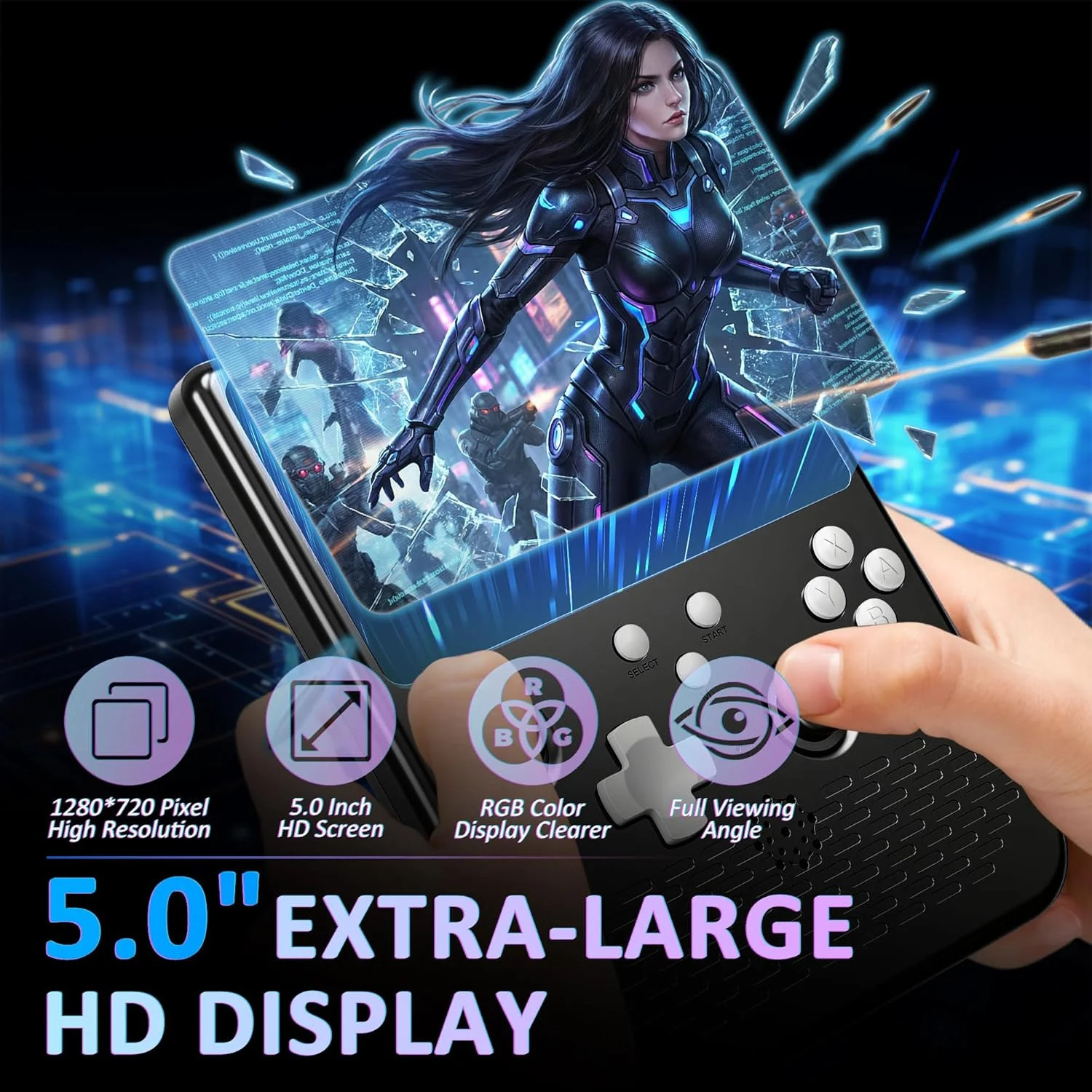 H5 Retro Gaming Console, 5.0 Inch IPS HD Screen Handheld Game Console, 256GB TF