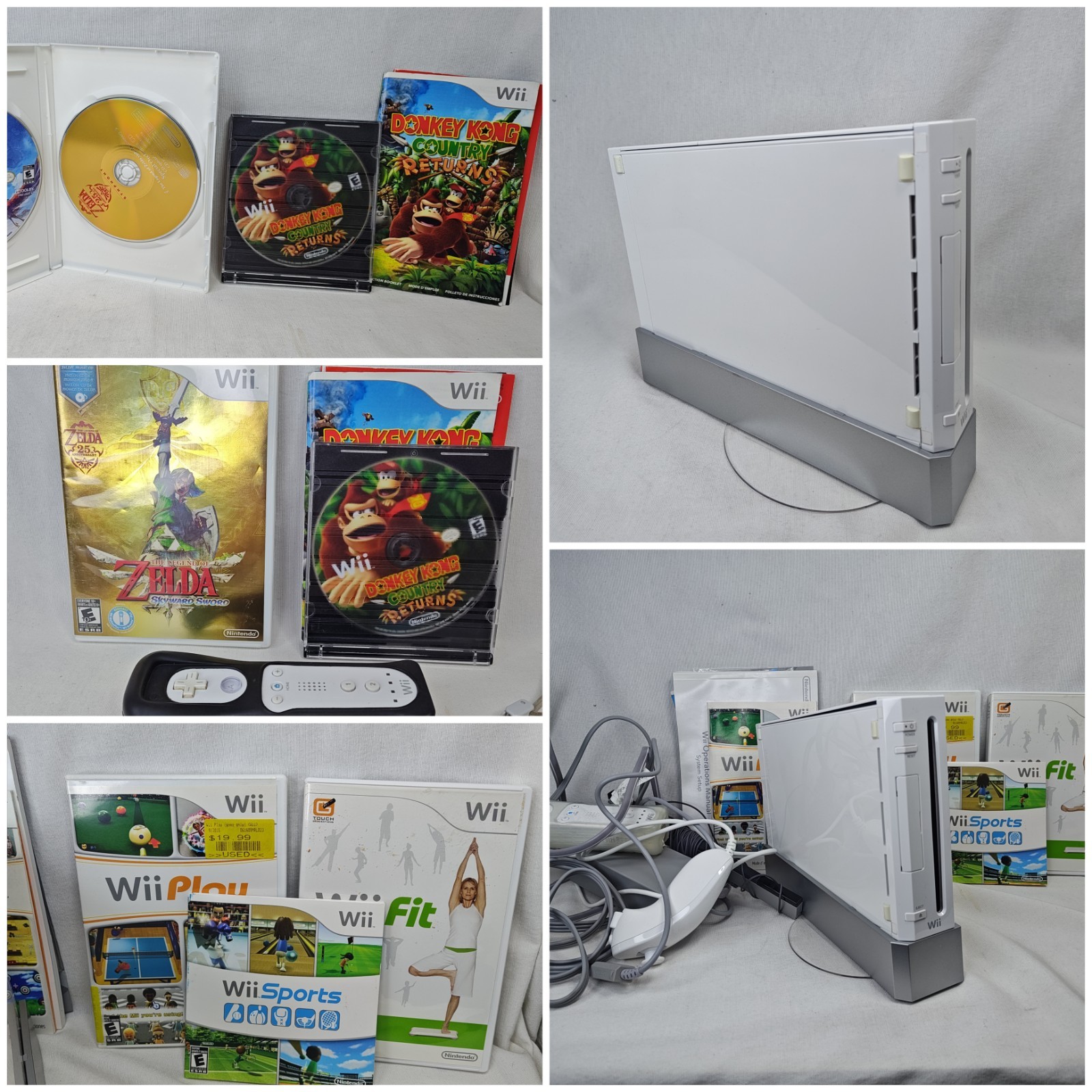 Nintendo Wii Console Bundle White RVL-001 Zelda Donkey Kong Wii Sports Play Fit