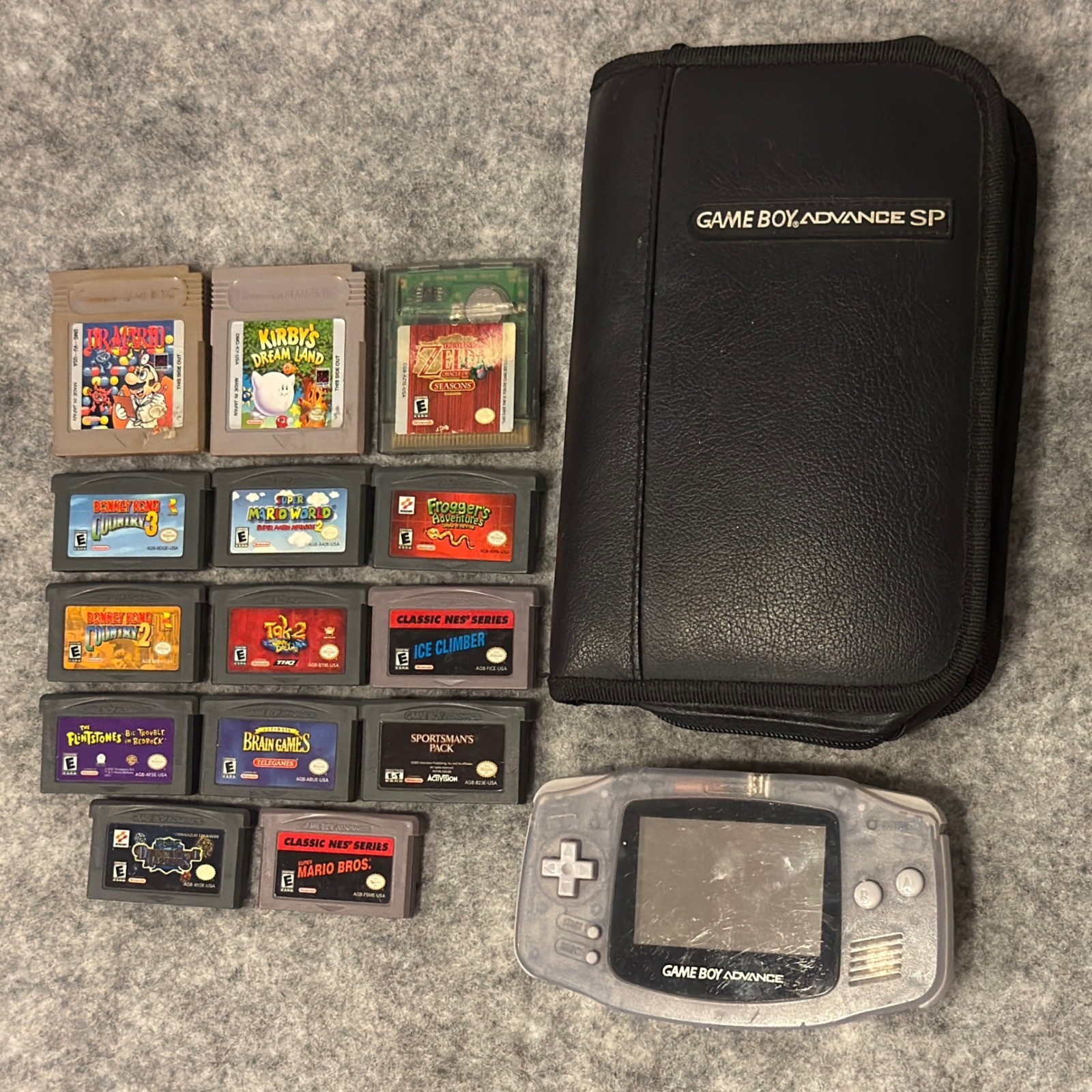 Nintendo Game Boy Advance Glacier AGB-001 Console Bundle 14 Games Zelda Mario