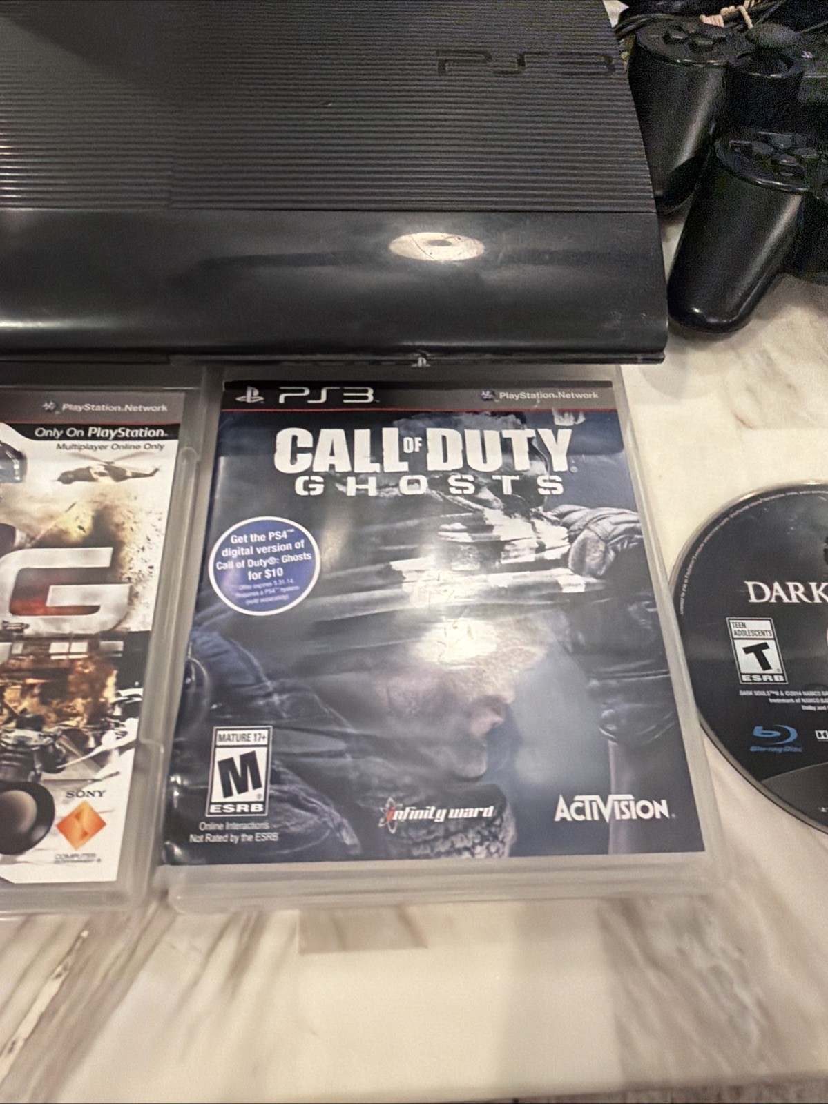 Sony PS3 Super Slim 250GB Console CIB Bundle 2 OEM Controllers 5 Games
