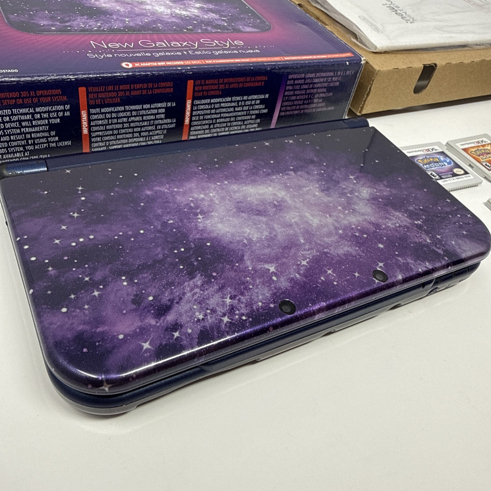 New Nintendo 3DS XL Galaxy Edition Handheld Console CIB + Pokemon & Super Smash