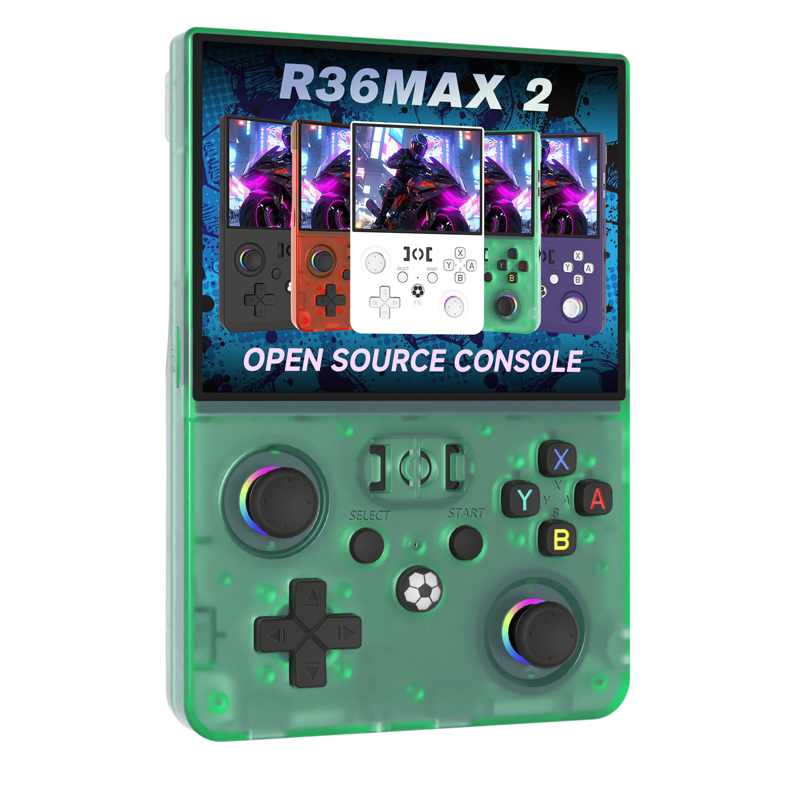 R36MAX 2 Retro Handheld Game Console, 4.5 Inch, HD Screen 128GB Green Color