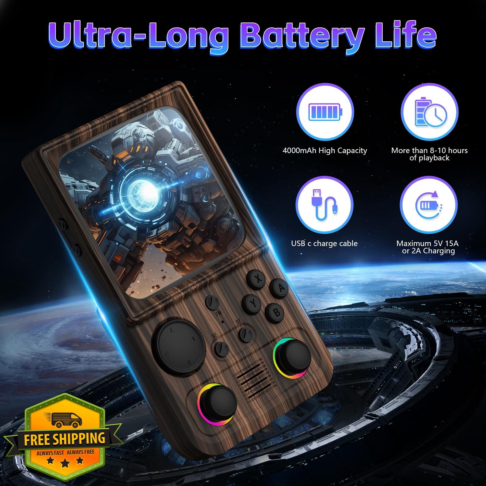 WDYQJE R36TMAX Retro Game Console Wood Grain Brown