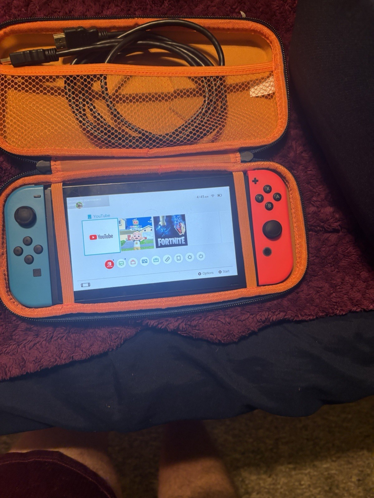 Nintendo Switch Console Blue Red Joy-Con Handheld HDMI with Orange Carrying Case