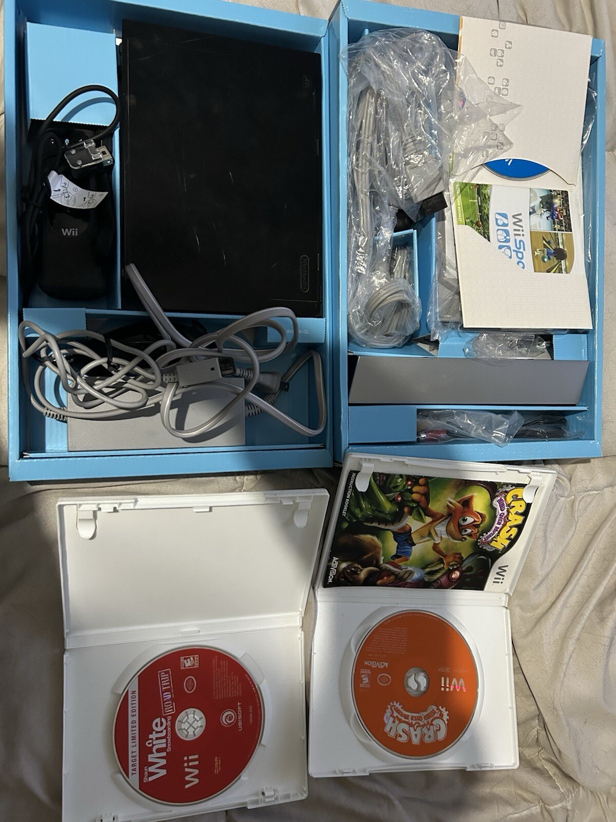 Black Nintendo Wii, Console, Controller, Connections And Original Box