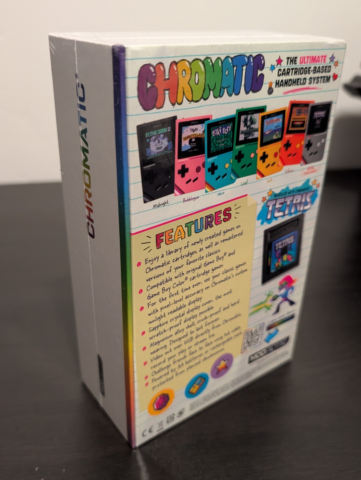 ModRetro Chromatic 1st Edition Midnight Black w/ Tetris Game. FACTORY SEALED.