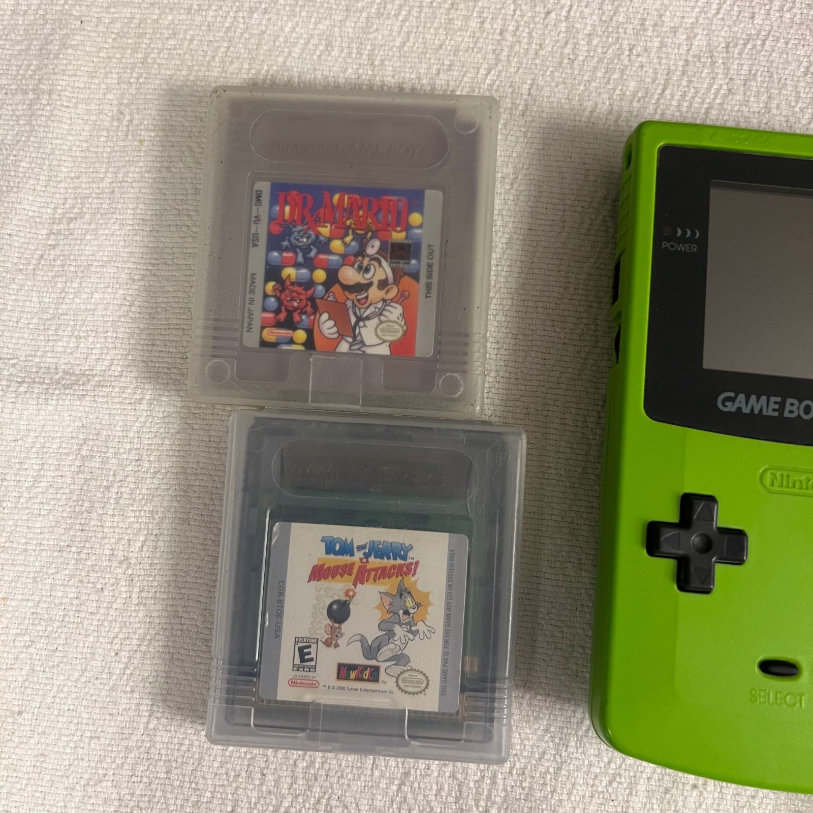 Nintendo Game Boy Color Kiwi Green CGB-001 GBC + Charger Manual Dr. Mario Tom &