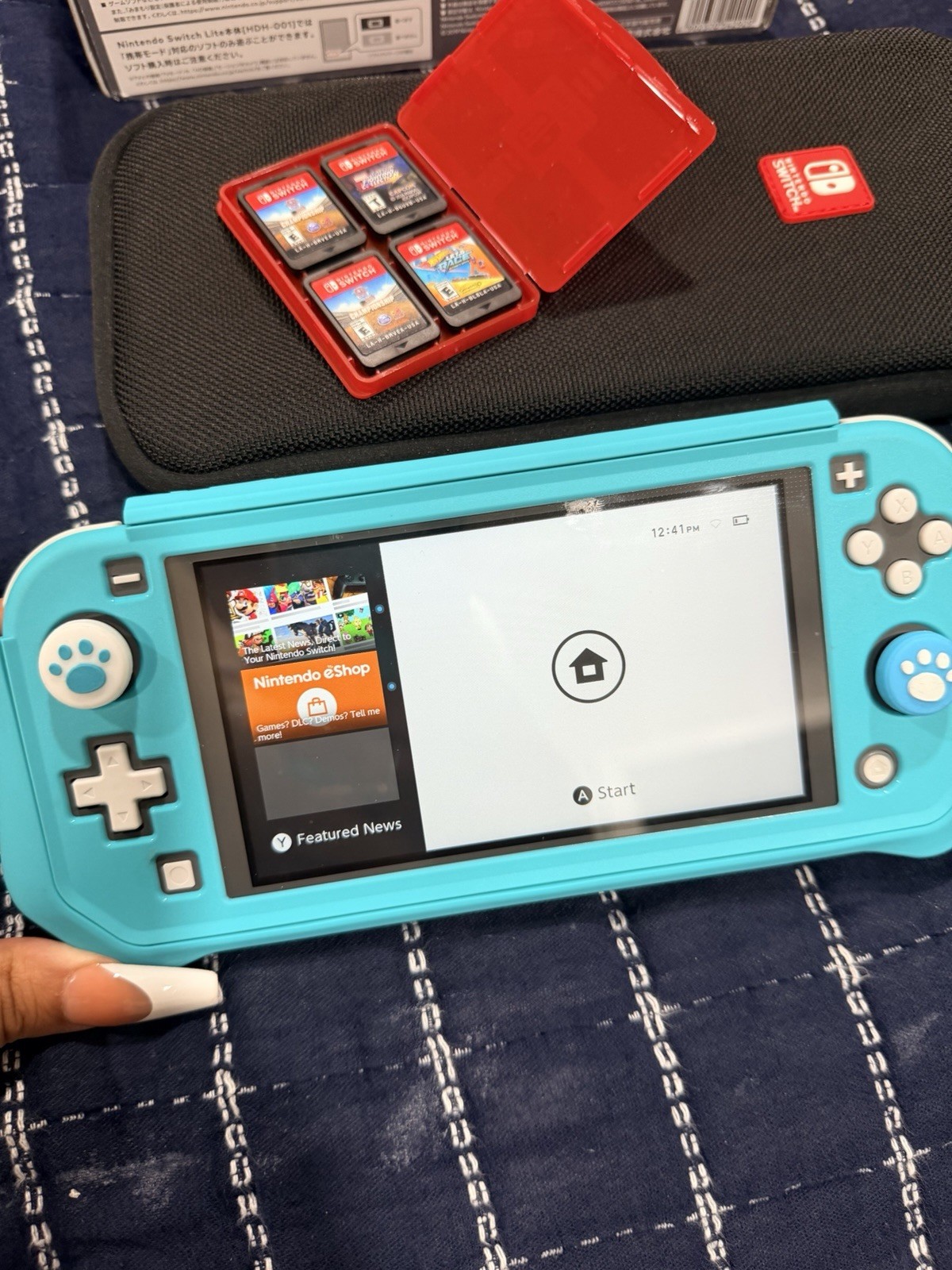 Nintendo Switch Lite Blue 32GB 720p Wi-Fi Region Free w/ Box Case + Game Cards