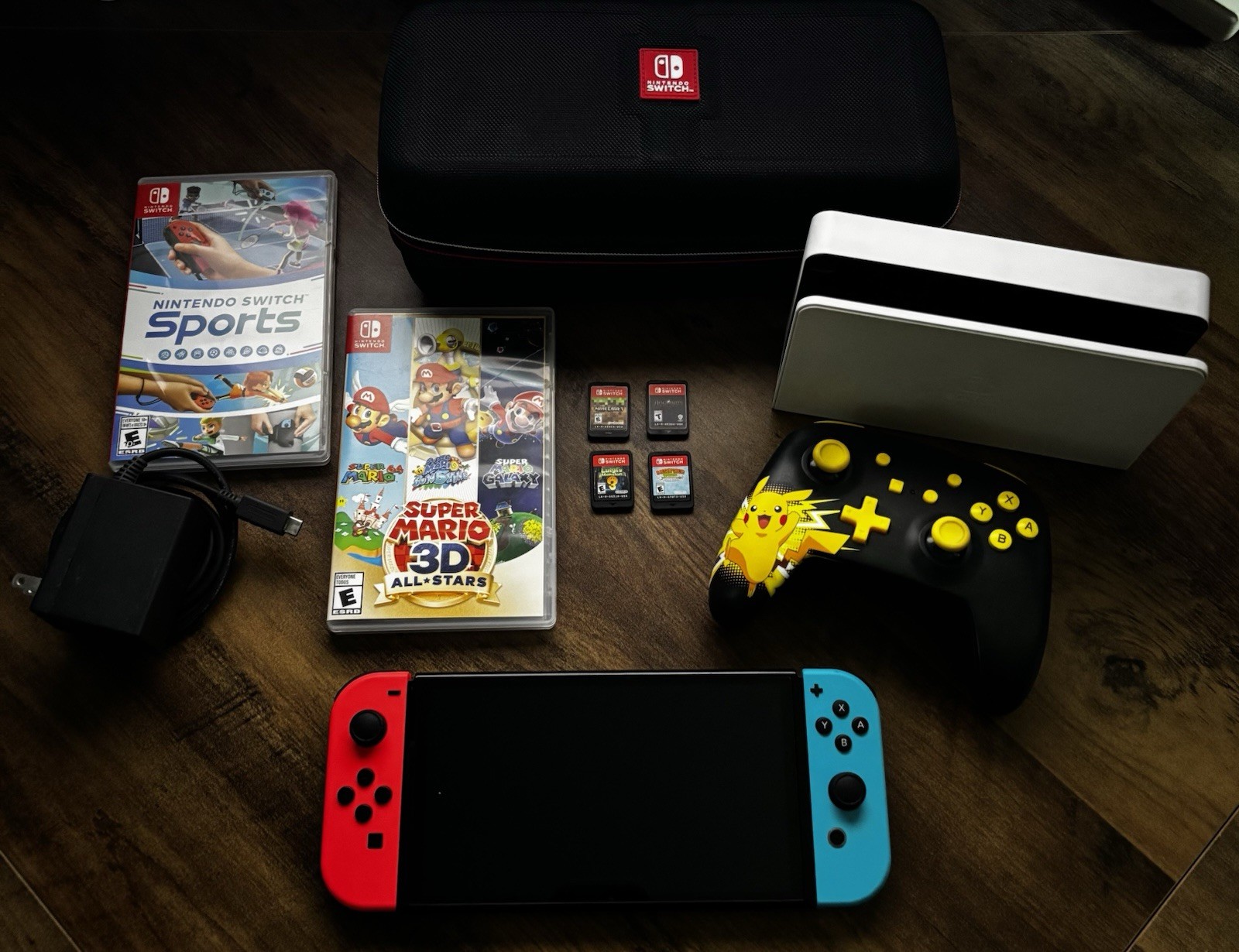 Nintendo Switch OLED with 6 Games Carrying Case Charger Dock Wireless Controller