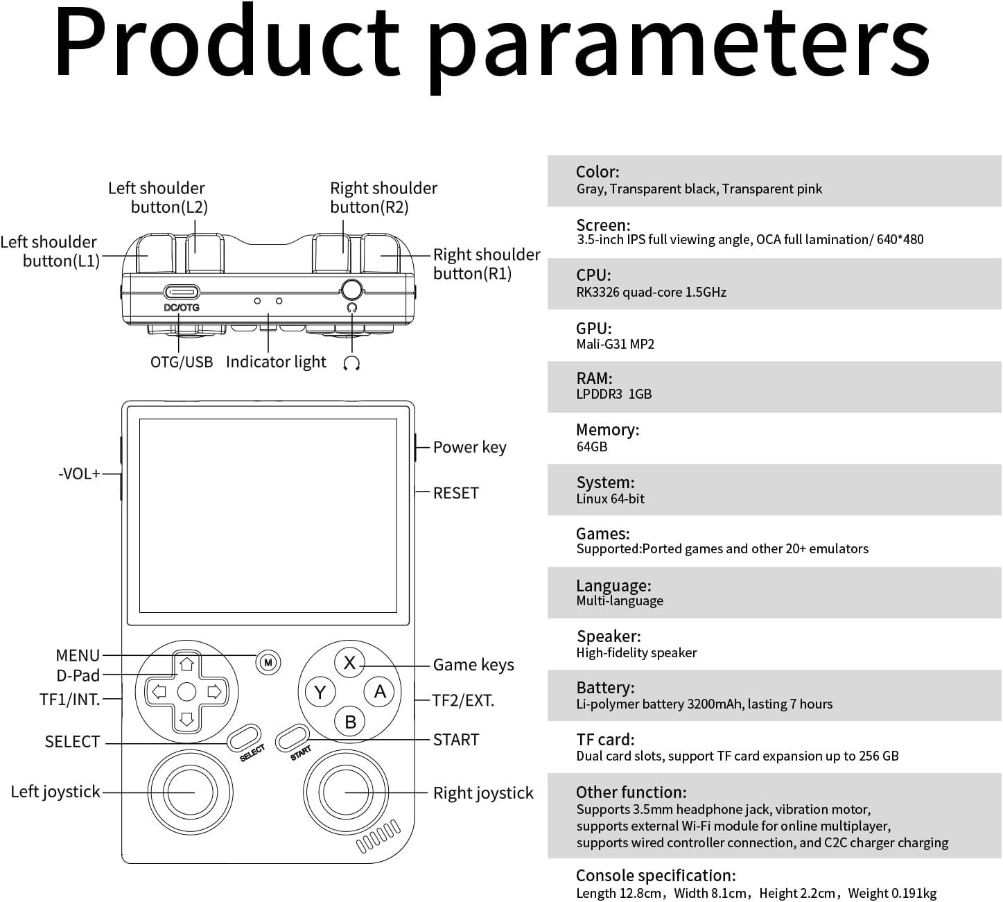 G350 Handheld Game Console – 64GB Storage, 3200mAh Battery, 4371 Games Preloaded