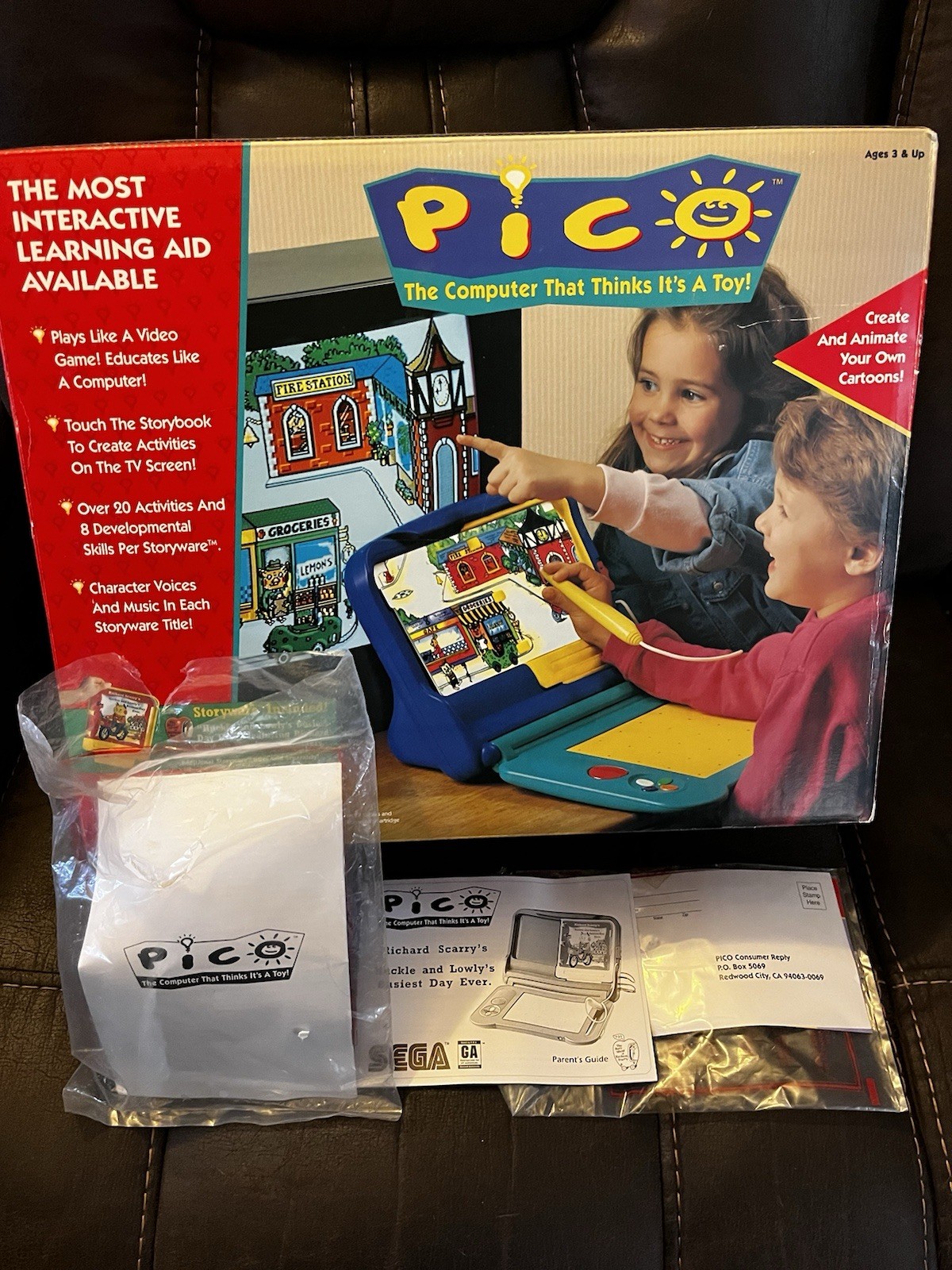 SEGA PICO LEARNING SYSTEM CONSOLE ORIGINAL BOX+5 GAMES 3 CIB ALL TESTED WORKING