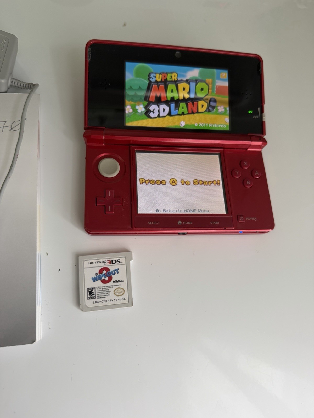 Nintendo 3DS CTR-001 Handheld Gaming Console Flame Red Charger Stylus SD Tested!