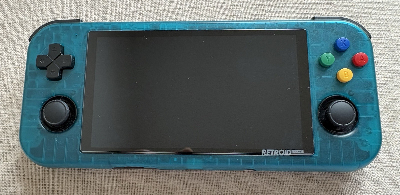 Retroid Pocket 3+ Handheld Gaming Console Complete Transparent Teal-Blue w/Case
