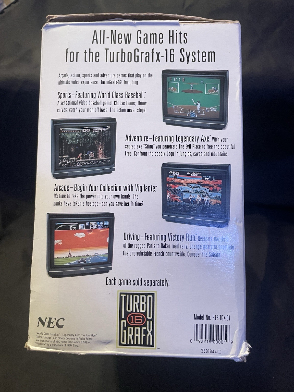 NEC TurboGrafx-16 System Black Console w/ Box, Paperwork And Keith Courage Game!