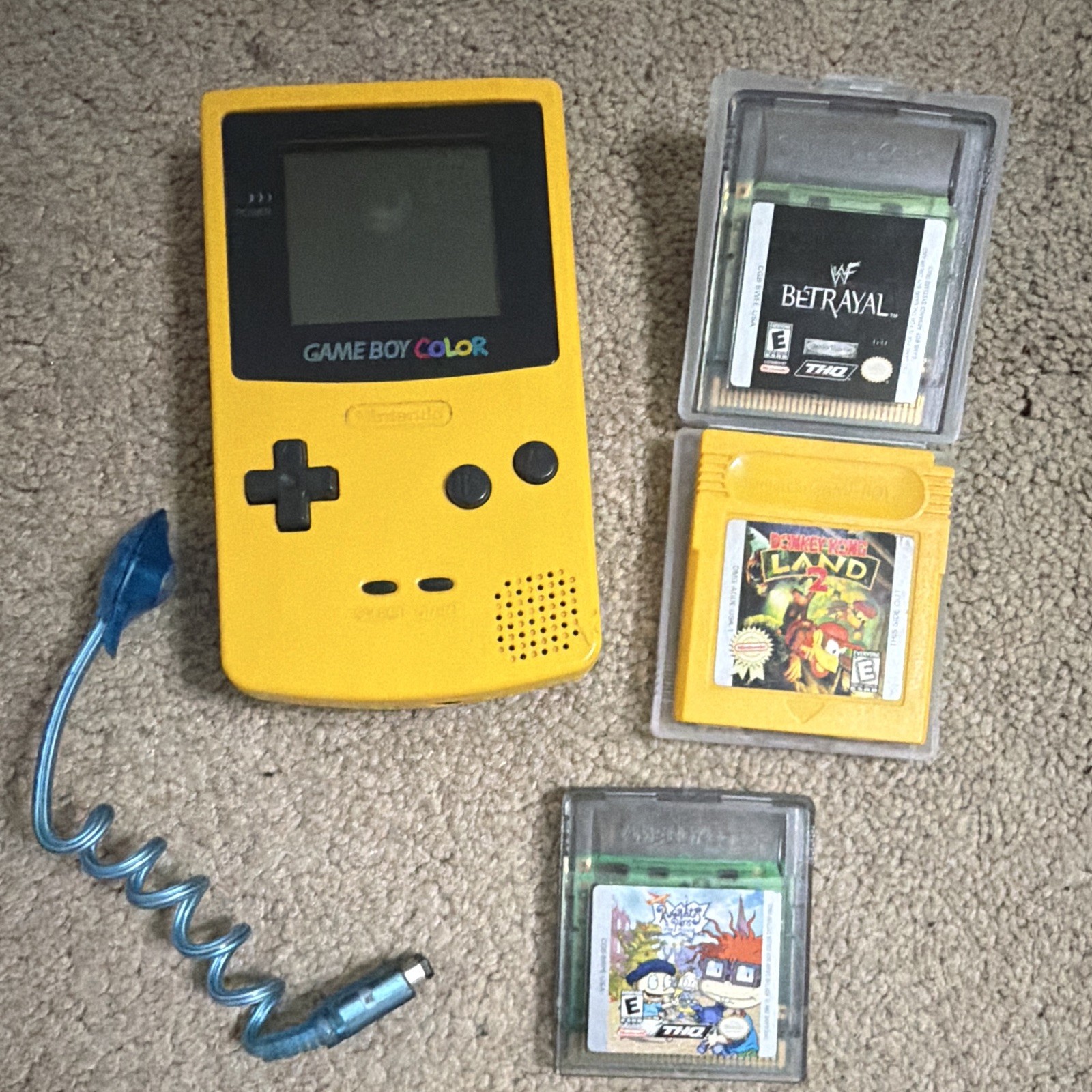 Nintendo Game Boy Color Yellow Handheld CGB-001 Light WWF Rugrats