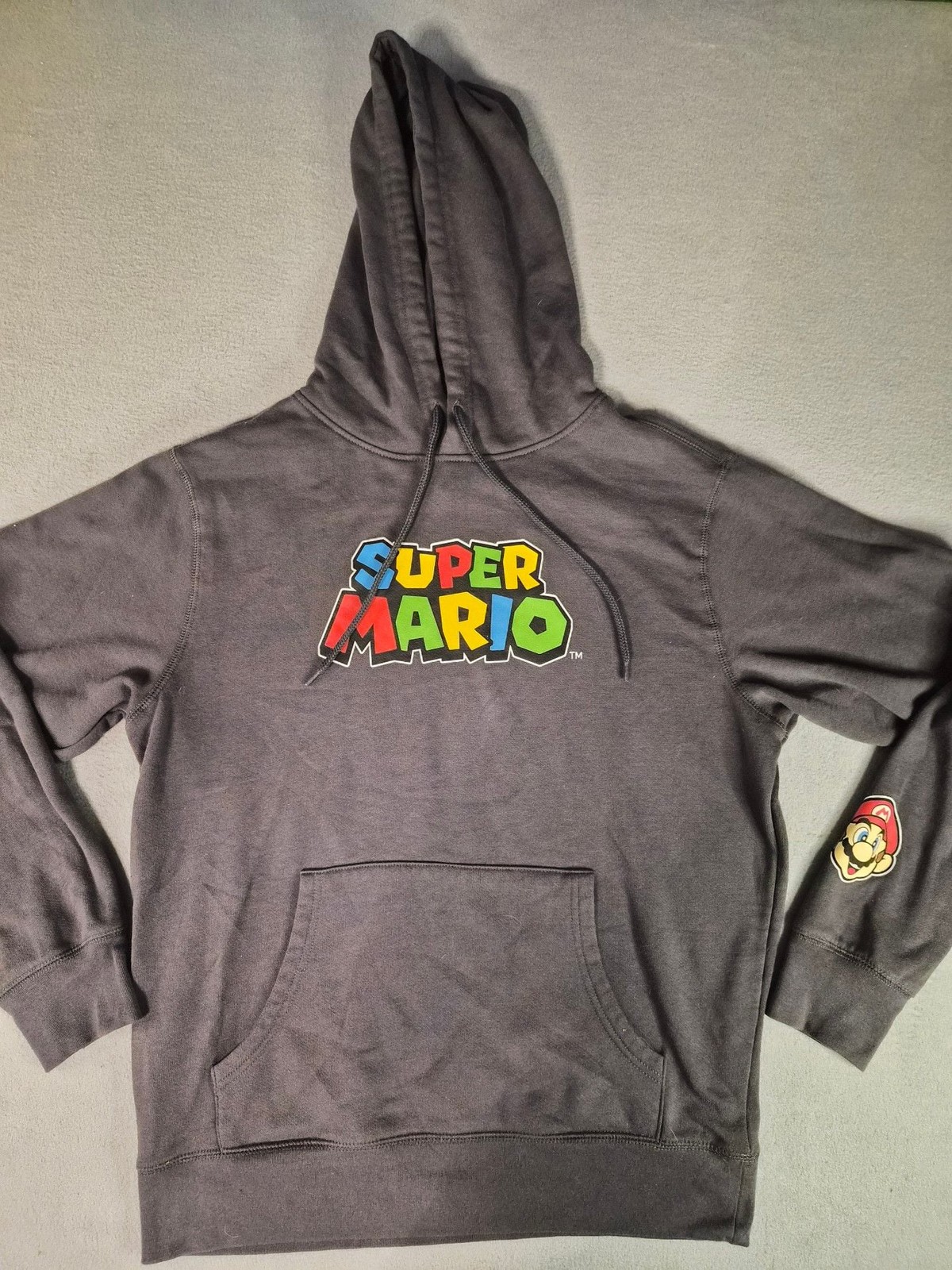 Nintendo Super Mario Logo Graphic Pullover Hoodie with Sleeve Patch