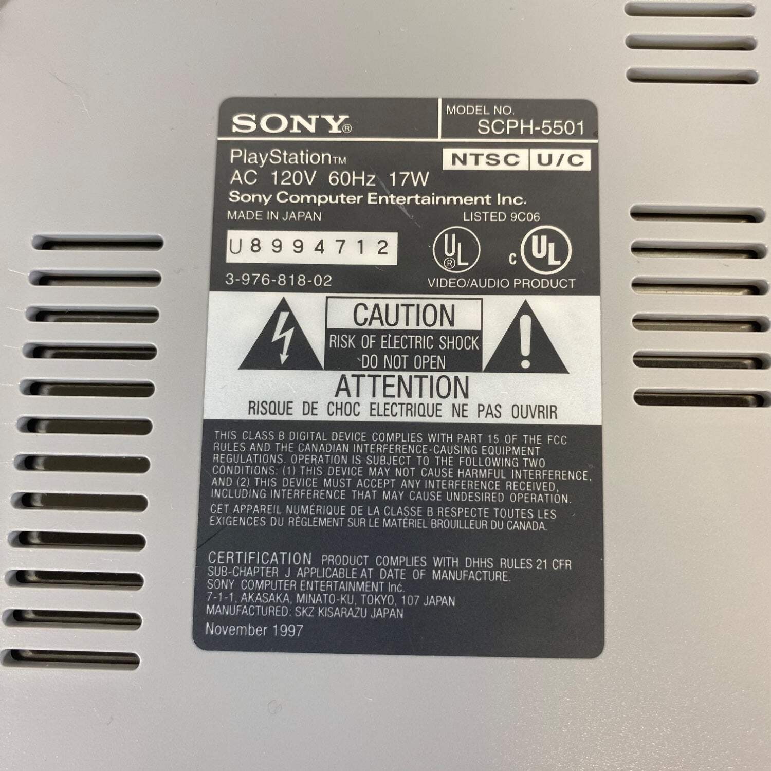 Sony PlayStation 1 PS1 Gray Console Gaming System SCPH-5501