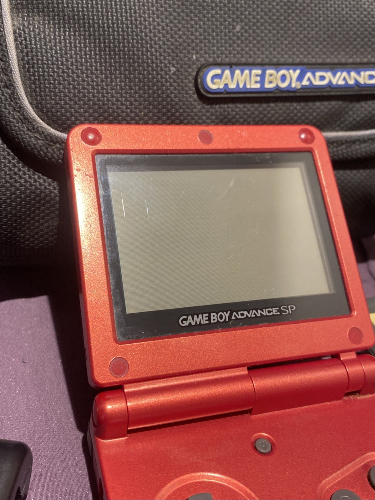 GBA SP Console Flame Red AGS-001 Nintendo Game Boy Advance Tested W/ Games Case
