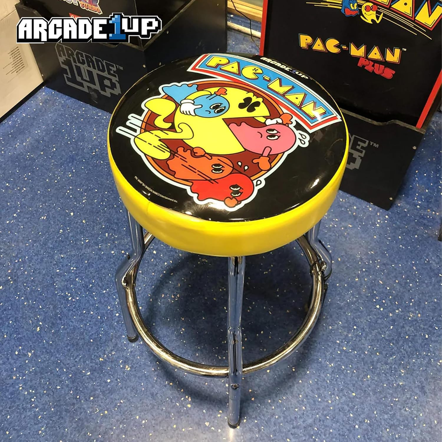 Arcade1Up Adjustable Padded Arcade Game Stool, Steel Frame, Pac-Man, 21.5″ to 29