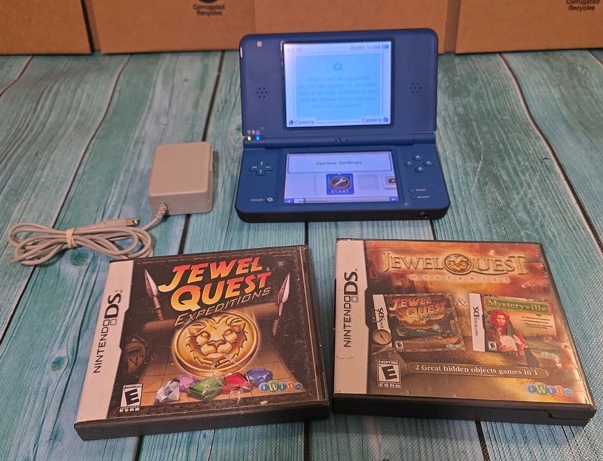 🔥Nintendo DSi XL Midnight Blue Bundle 2 Games Tested Works Stylus🔥