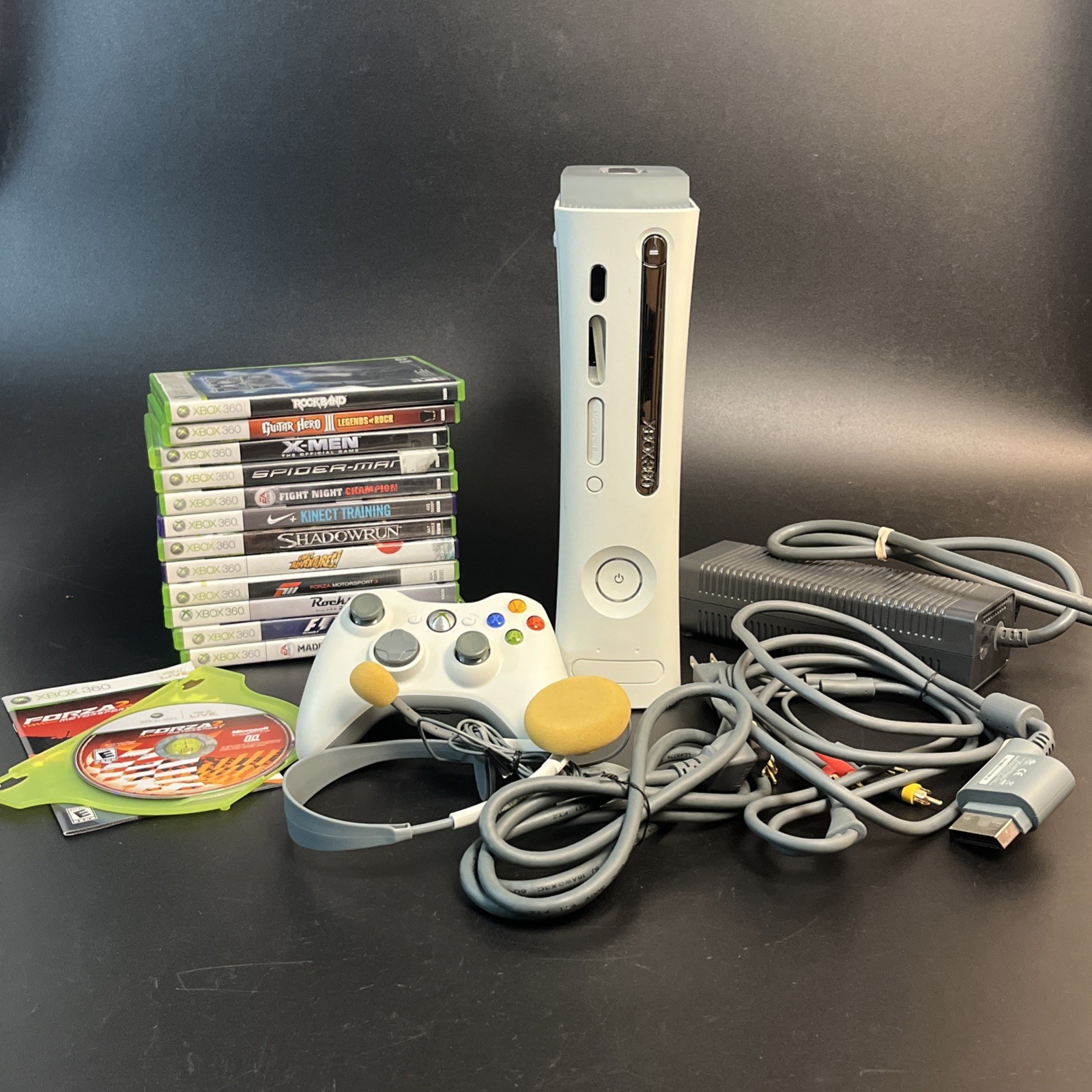 Xbox 360 White Console Controller & 12 Game Bundle Cords 20GB HDD