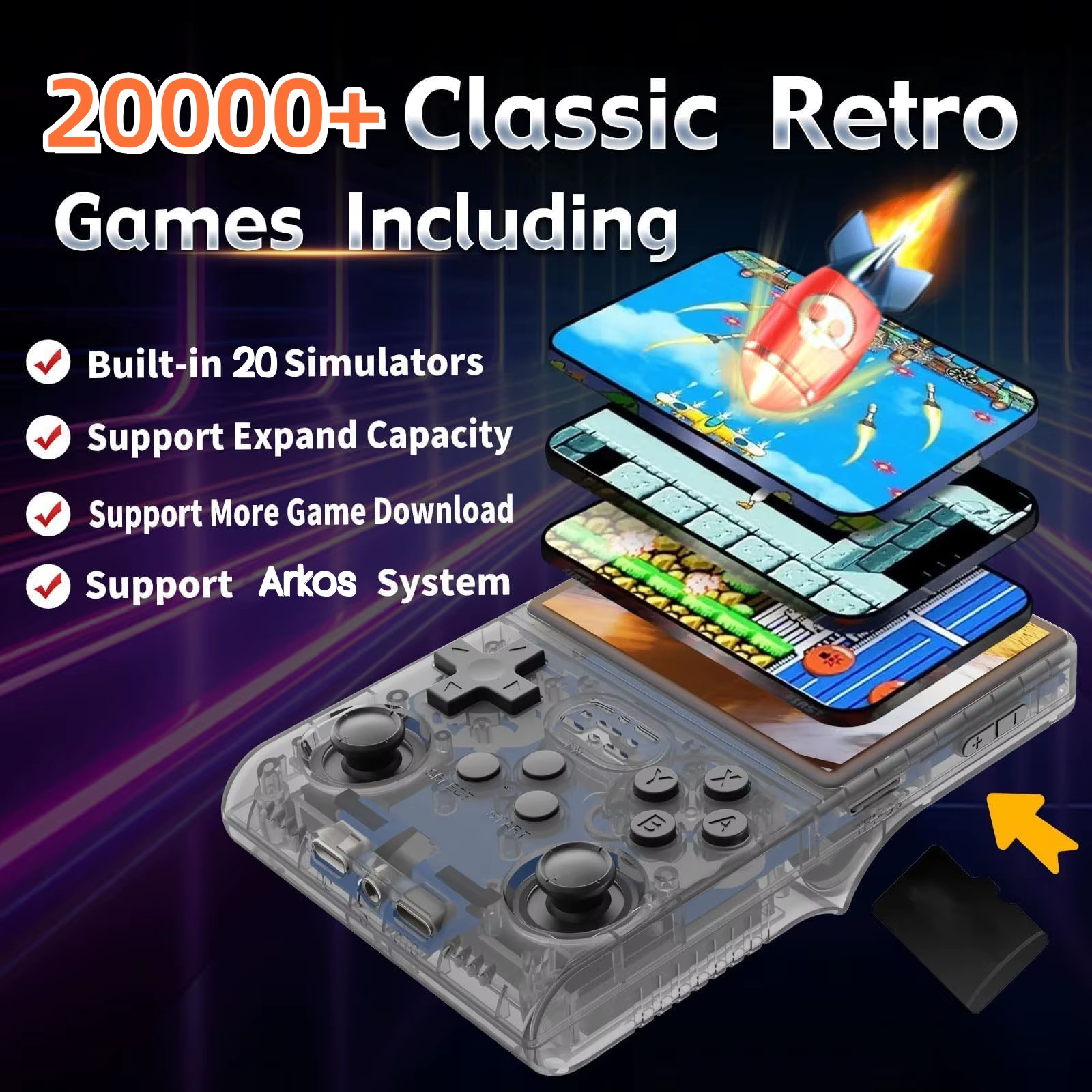 R36S Retro Game Console Handheld Video Arkos 2.0 System 3.5 Inch Single Card Por