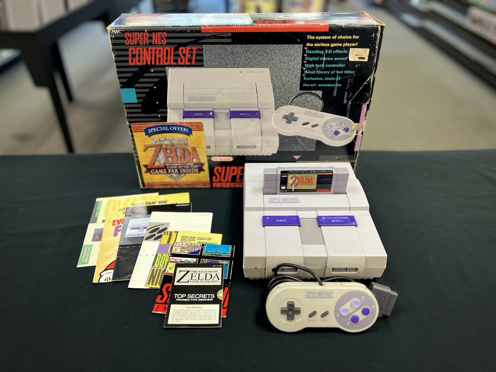 Super Nintendo System (Zelda Set) Game, paperwork, styrofoam & matching numbers