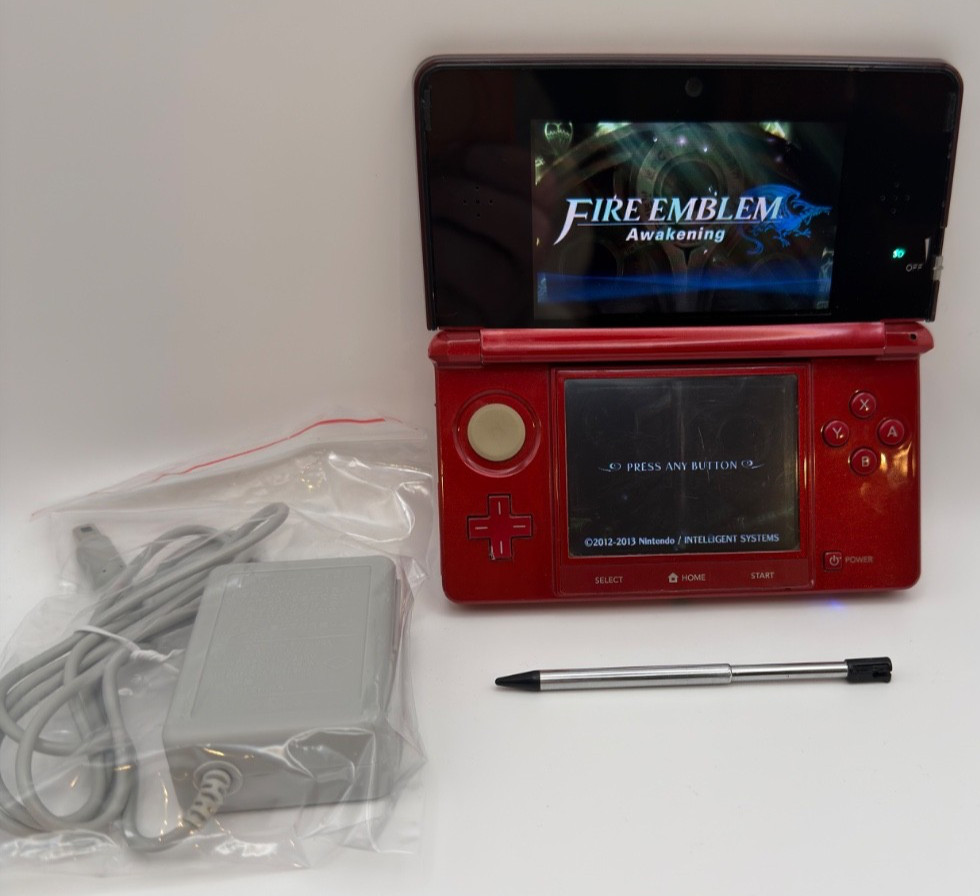 Original Nintendo 3ds Flame Red: Tested Working Charger and Stylus NTSC Handheld