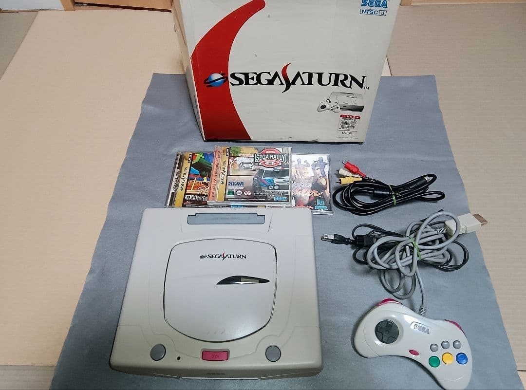 Sega Saturn Console White Gray HST-3220 w/Game Software USED Japan Free Shipping