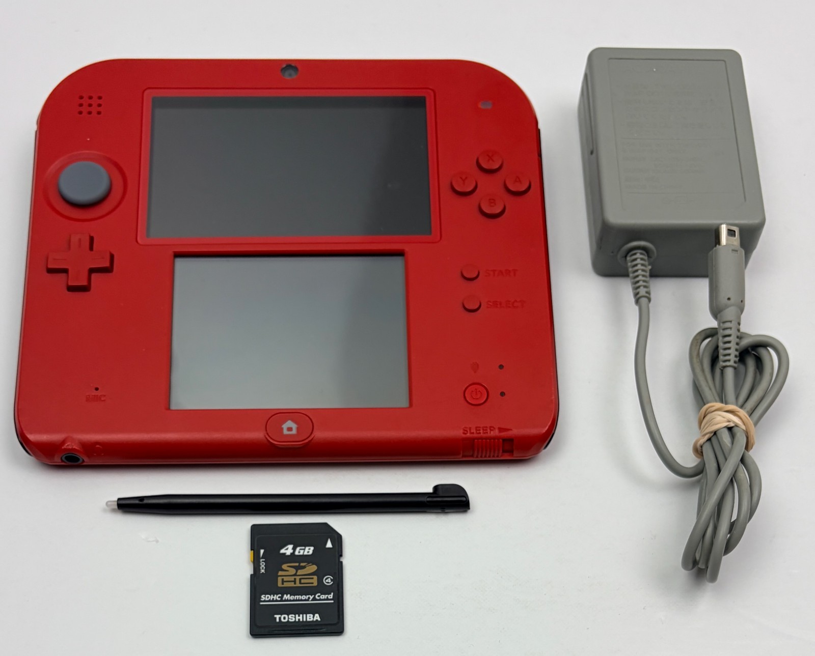 Nintendo 2DS Crimson Red Mario Kart 7 Handheld w/ 4GB Card, Charger & Stylus