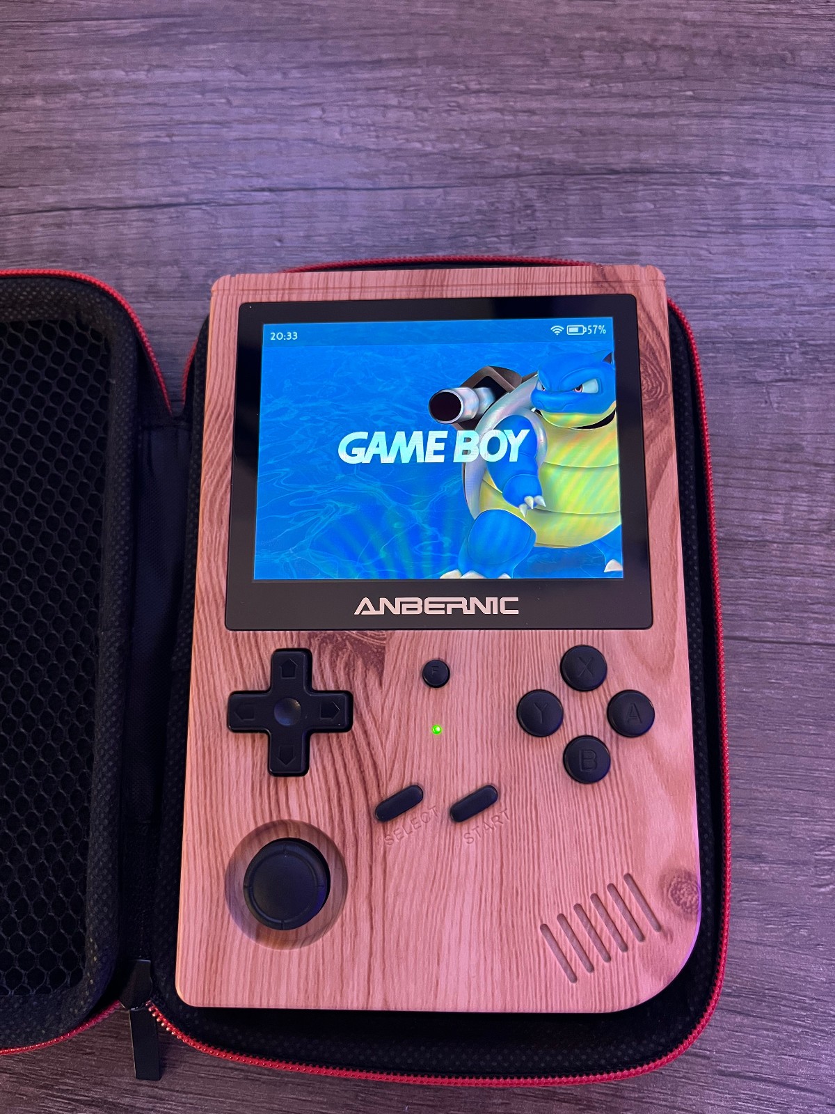 Anbernic RG 351V Woodgrain Black Button Video Game Emulator Handheld w/ Case