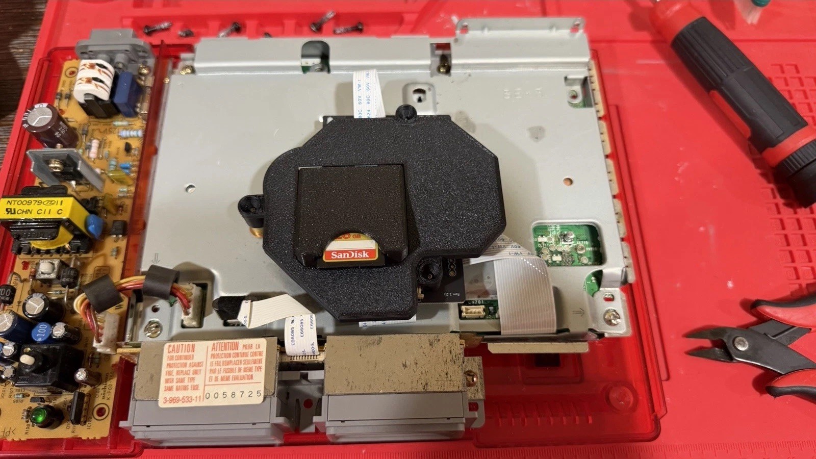 Red PlayStation 1 w/ XStation Recapped Laser Bear Controllers IGR MemCard Pro