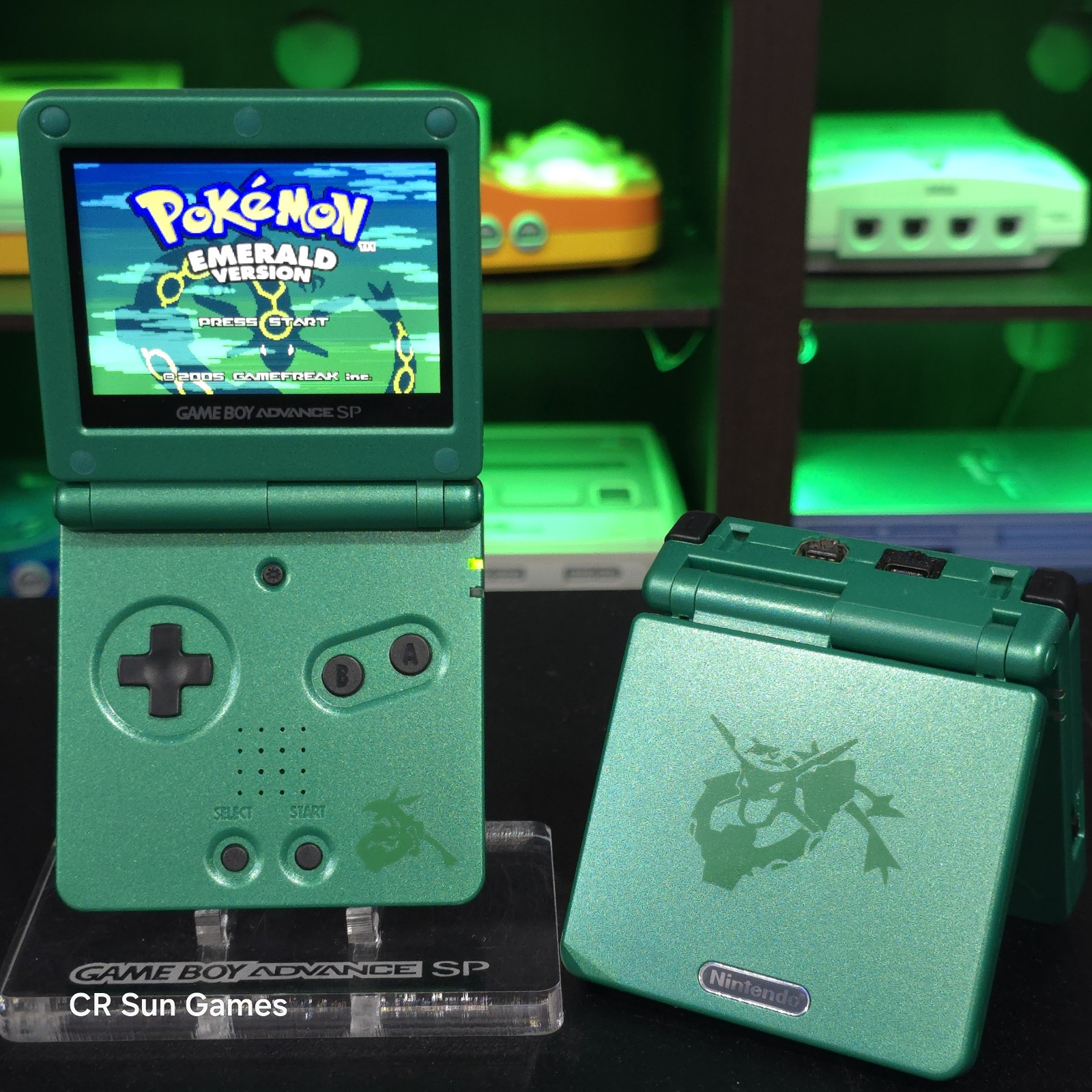 Green Nintendo Game Boy Advance GBA SP IPS V2 and Usb-C MOD – Rayquaza