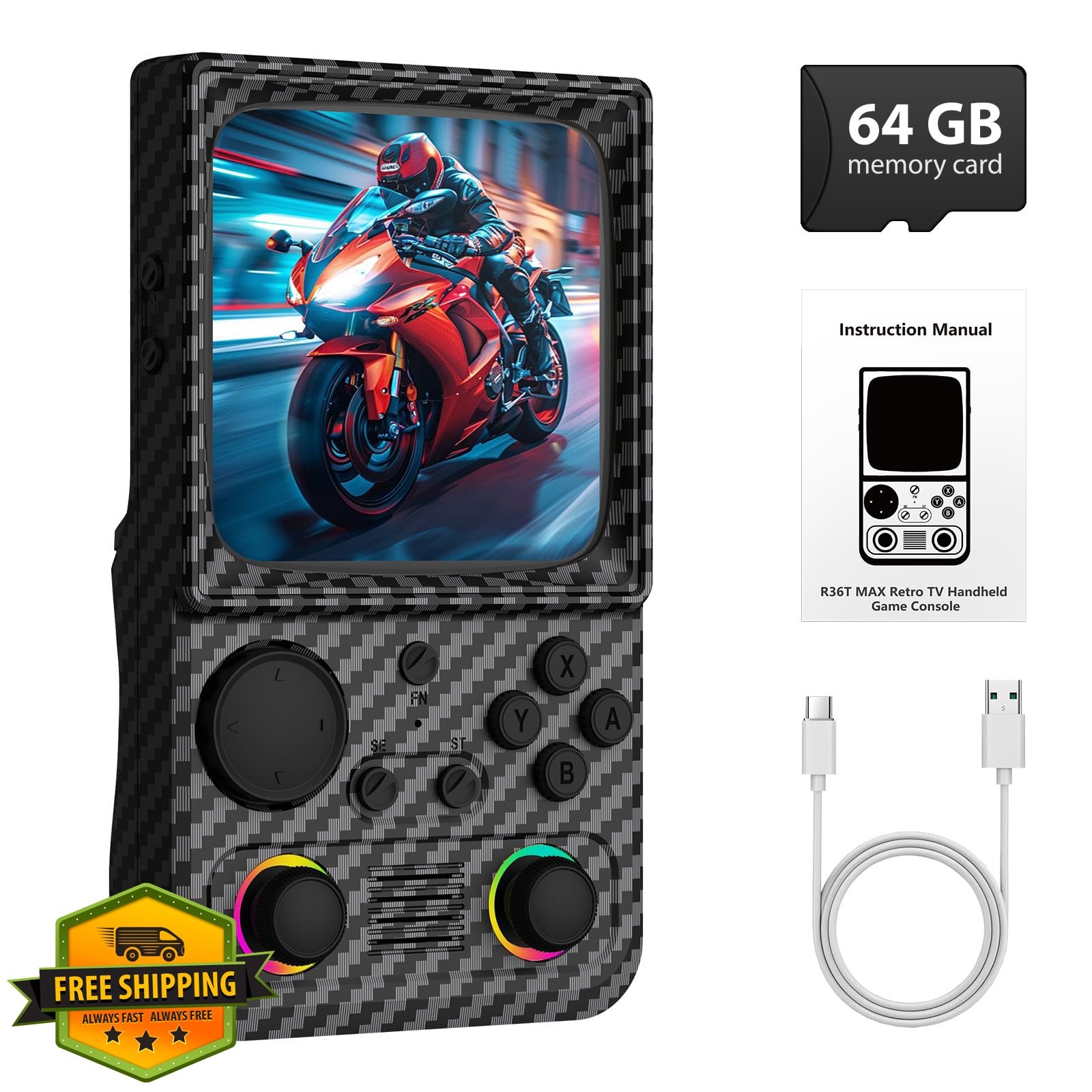 WDYQJE R36TMAX Retro Game Console Charcoal Black