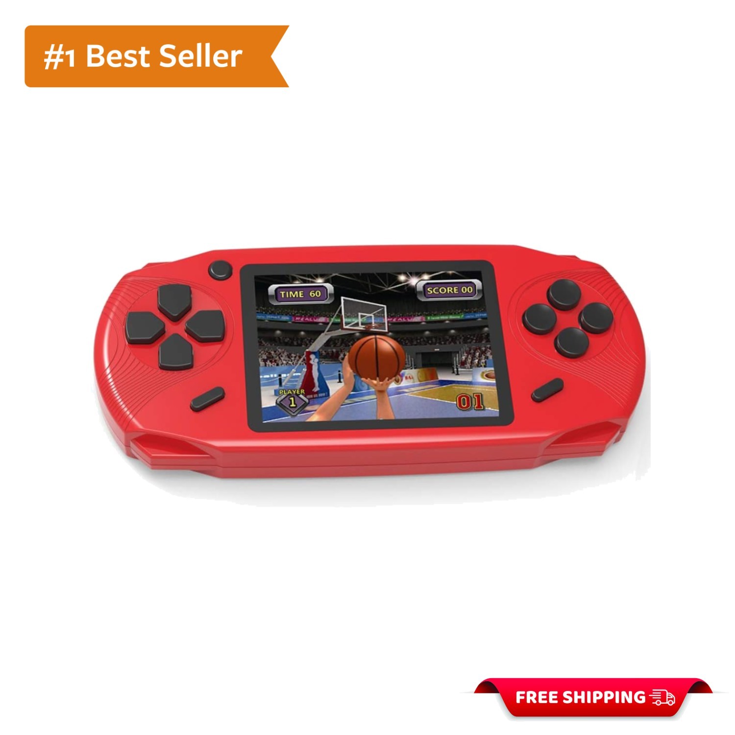 Ergonomic Handheld Game Player – 220 Retro Games, USB Rechargeable, Fun Red Gift