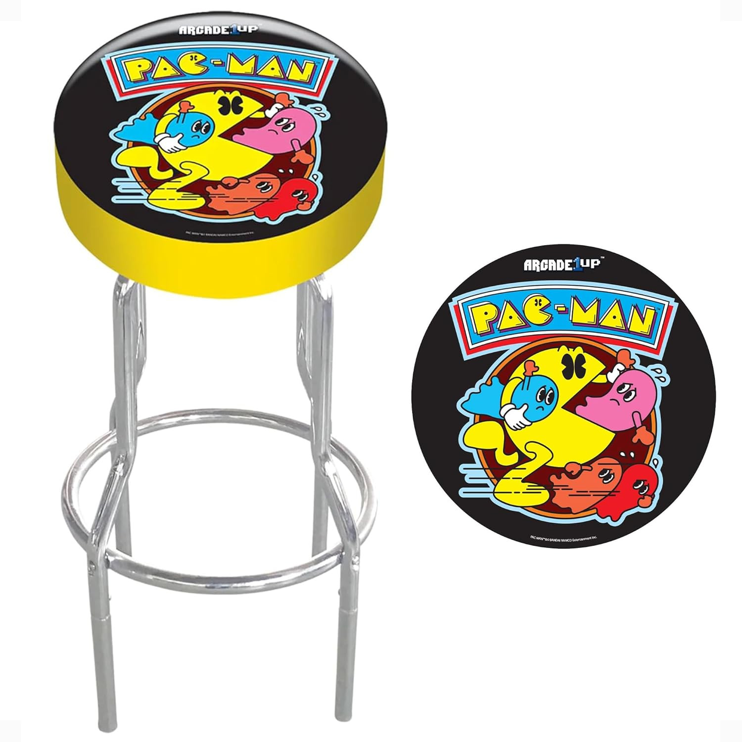 Arcade1Up Adjustable Padded Arcade Game Stool, Steel Frame, Pac-Man, 21.5″ to 29