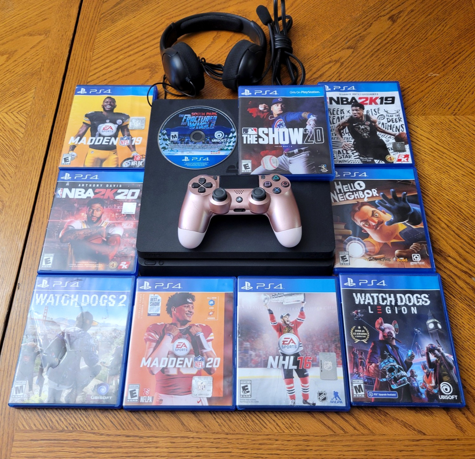 PS4 Slim 1TB Bundle – Rose Gold Controller, 10 Games & PDP Headset – FW 11.02