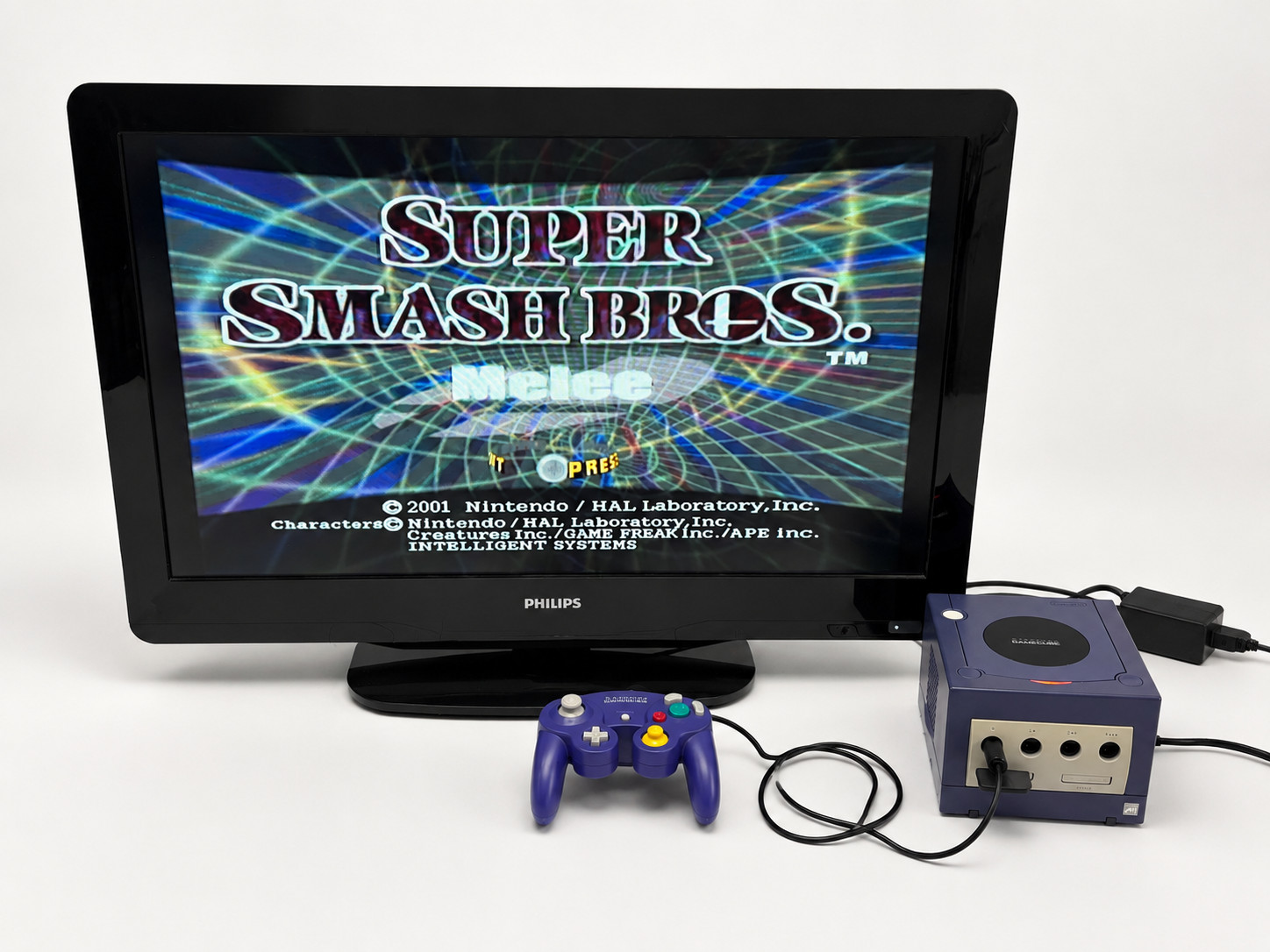 Nintendo GameCube Indigo DOL-001 Console Bundle Tested w/ Controller Cables