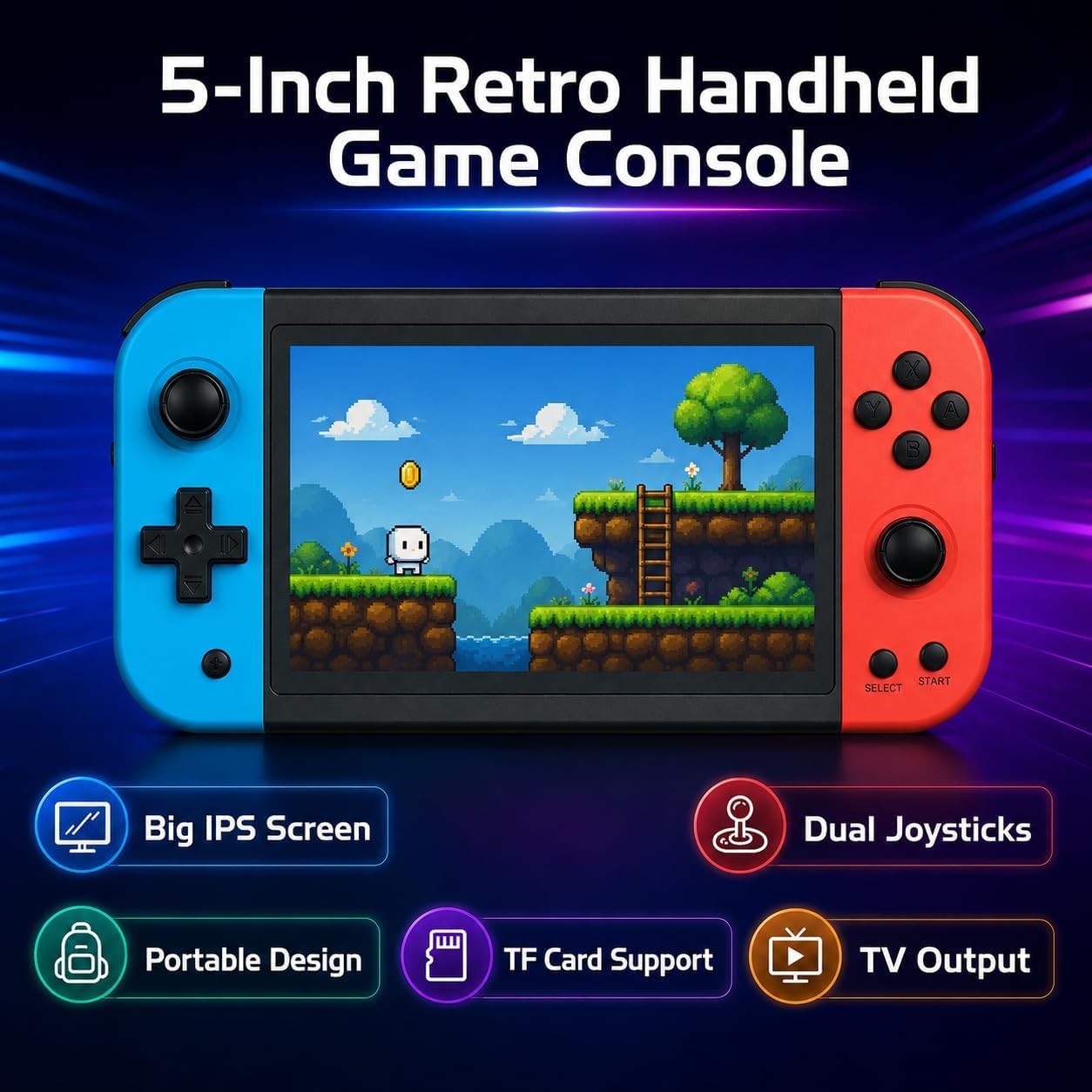 X51 Handheld Game Console – 5.1 Inch HD IPS Display, 32GB, Built-in Retro Arc…