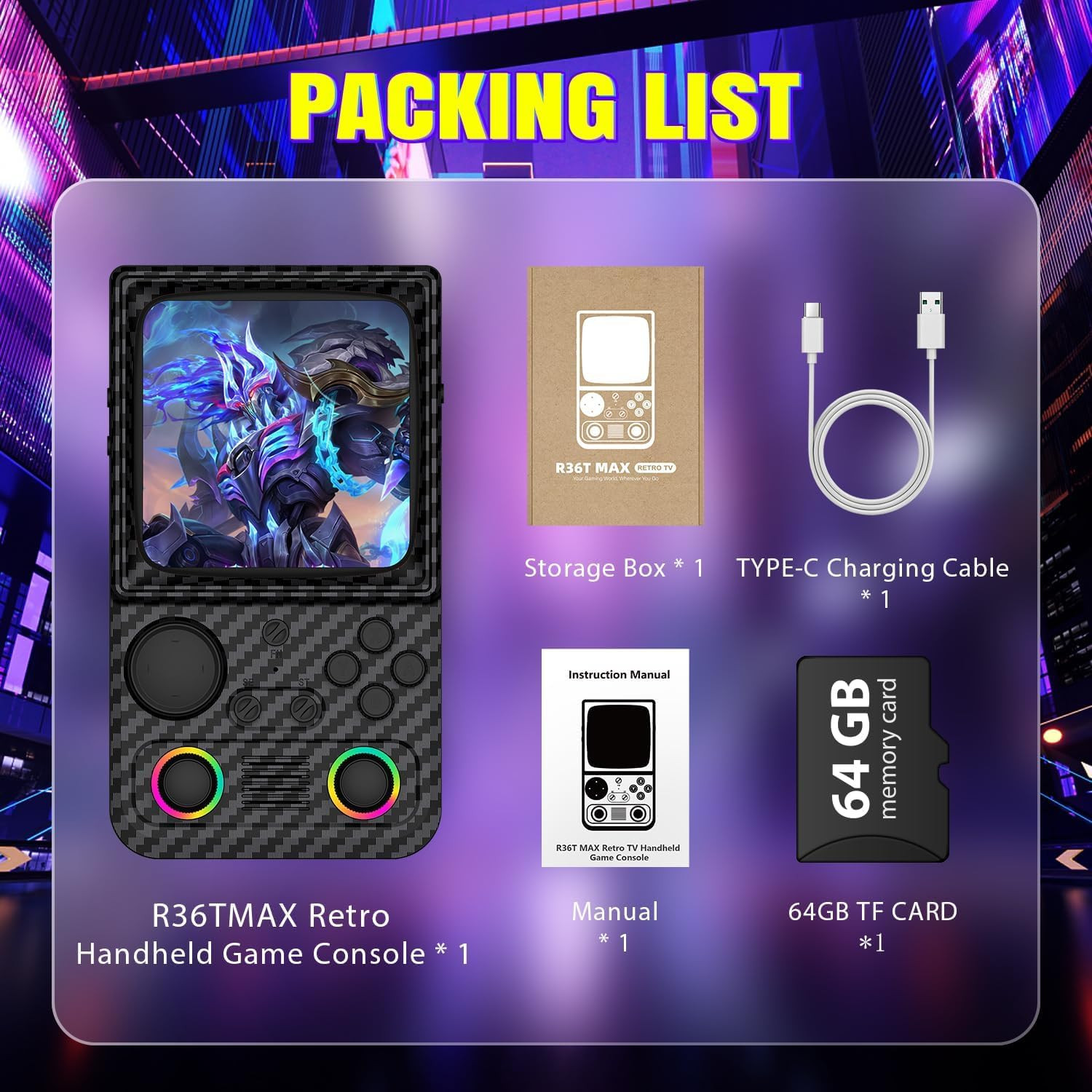R36TMAX Retro Gaming Console, 4.0” IPS Screen, Retro Handheld Game Console 64GB