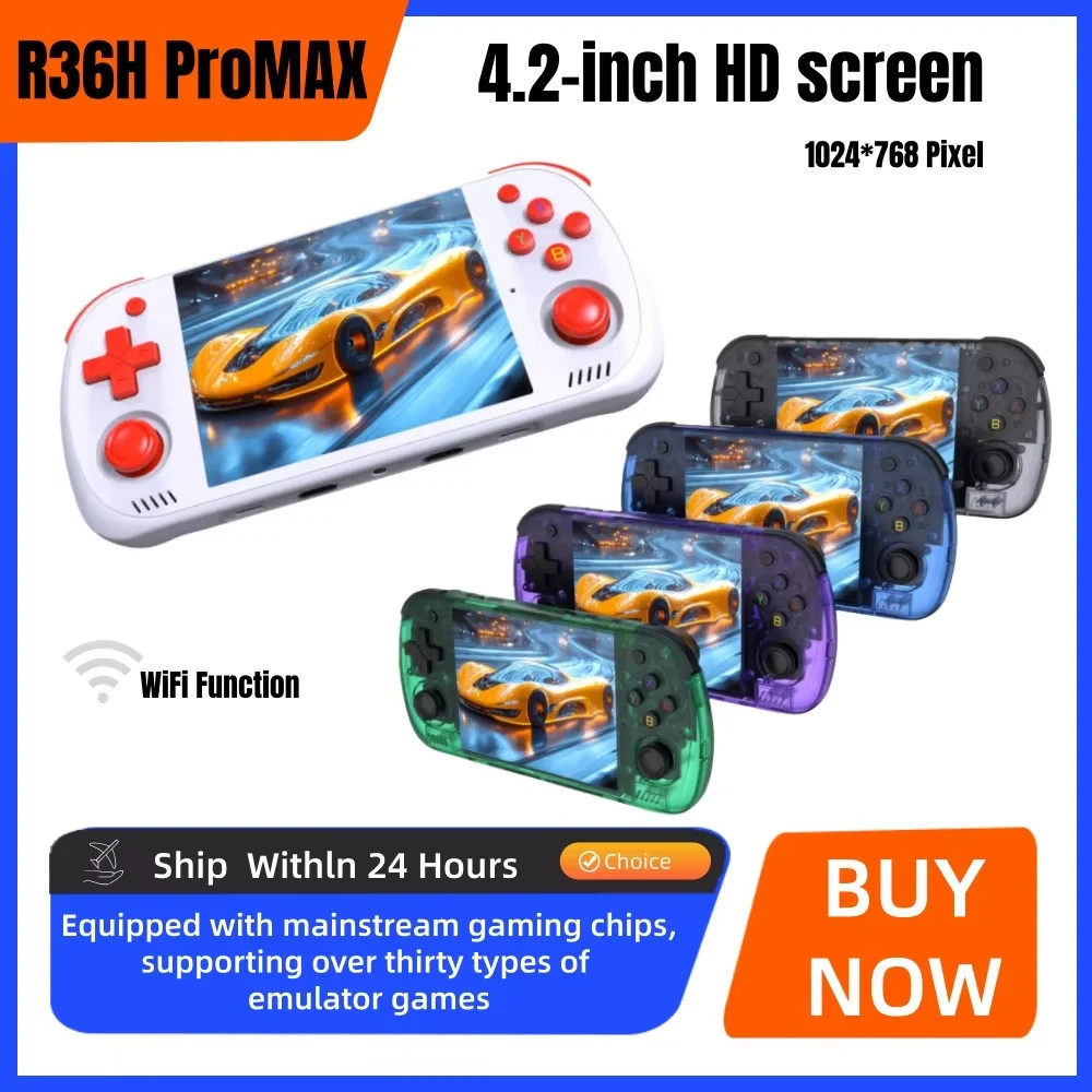 New 4.2 Inch R36H Pro Max Retro Game Console Handheld 1024*768 Big Screen Portab