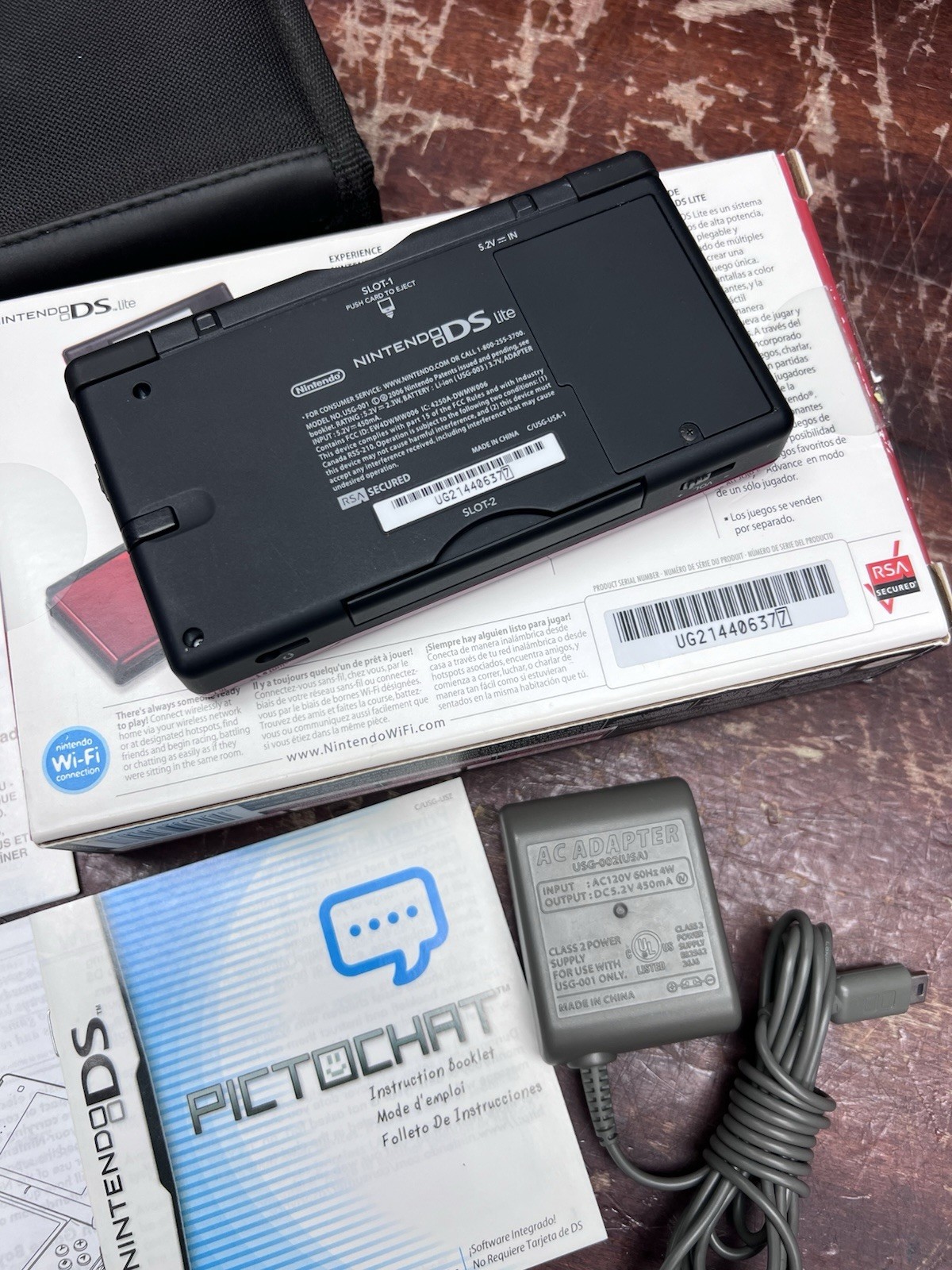 Nintendo DS Lite Crimson Black Red Handheld Console MINT