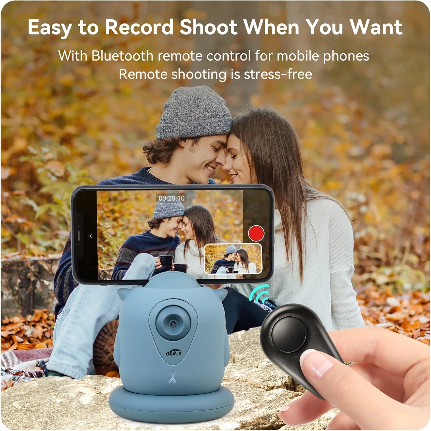 Bluetooth Auto Tracking Phone Holder, 360° Rotation, AI-Powered Face Tracking
