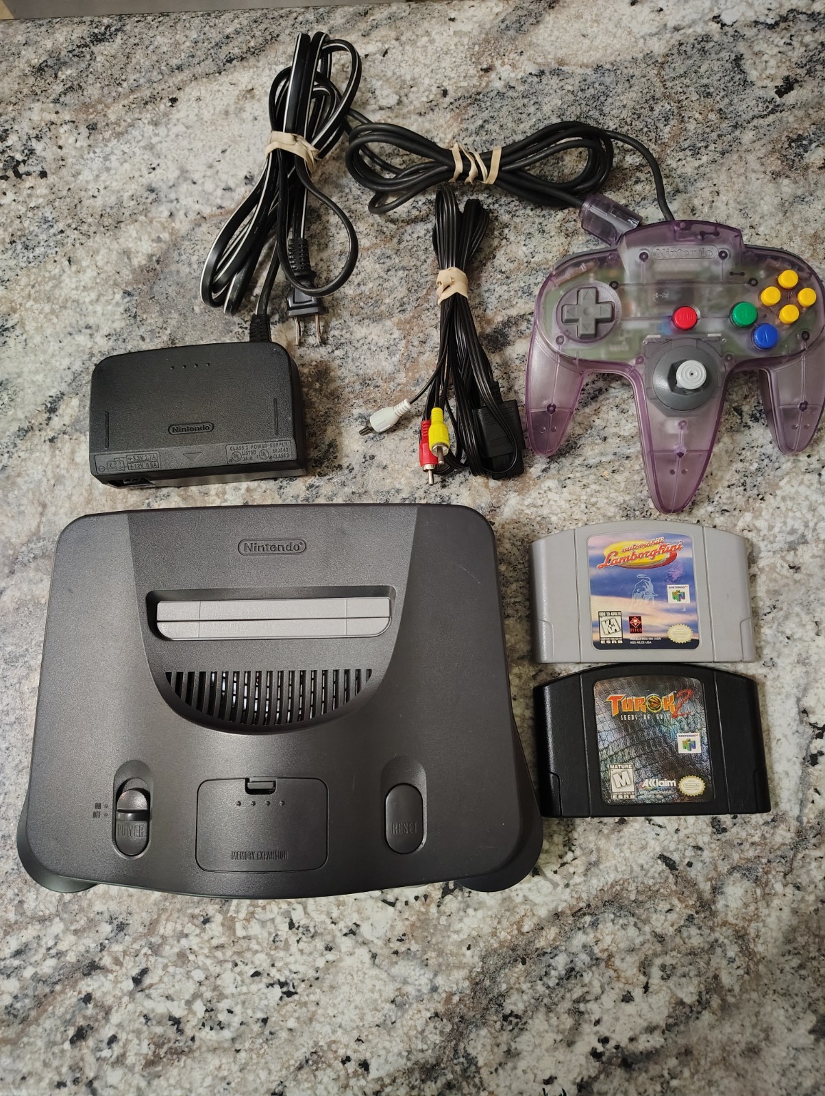 Nintendo 64 N64 Console Bundle Expansion Pak Controllers Cables Turok 2 Automobi