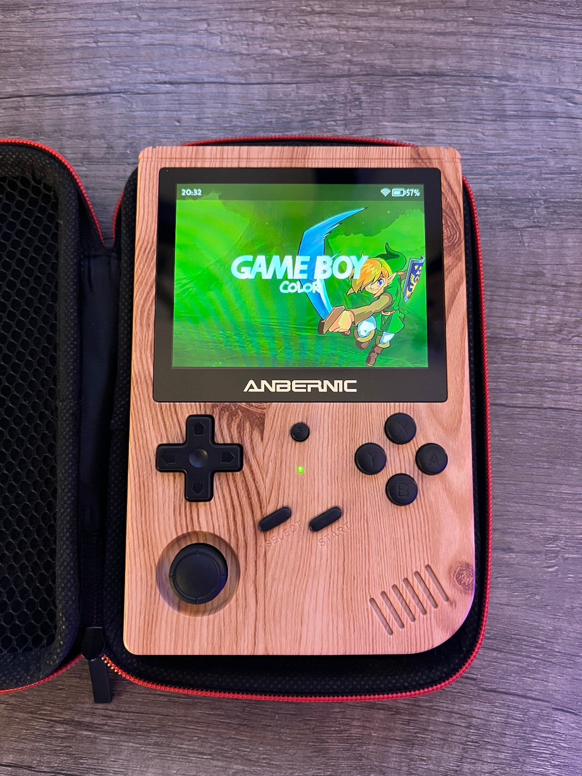Anbernic RG 351V Woodgrain Black Button Video Game Emulator Handheld w/ Case