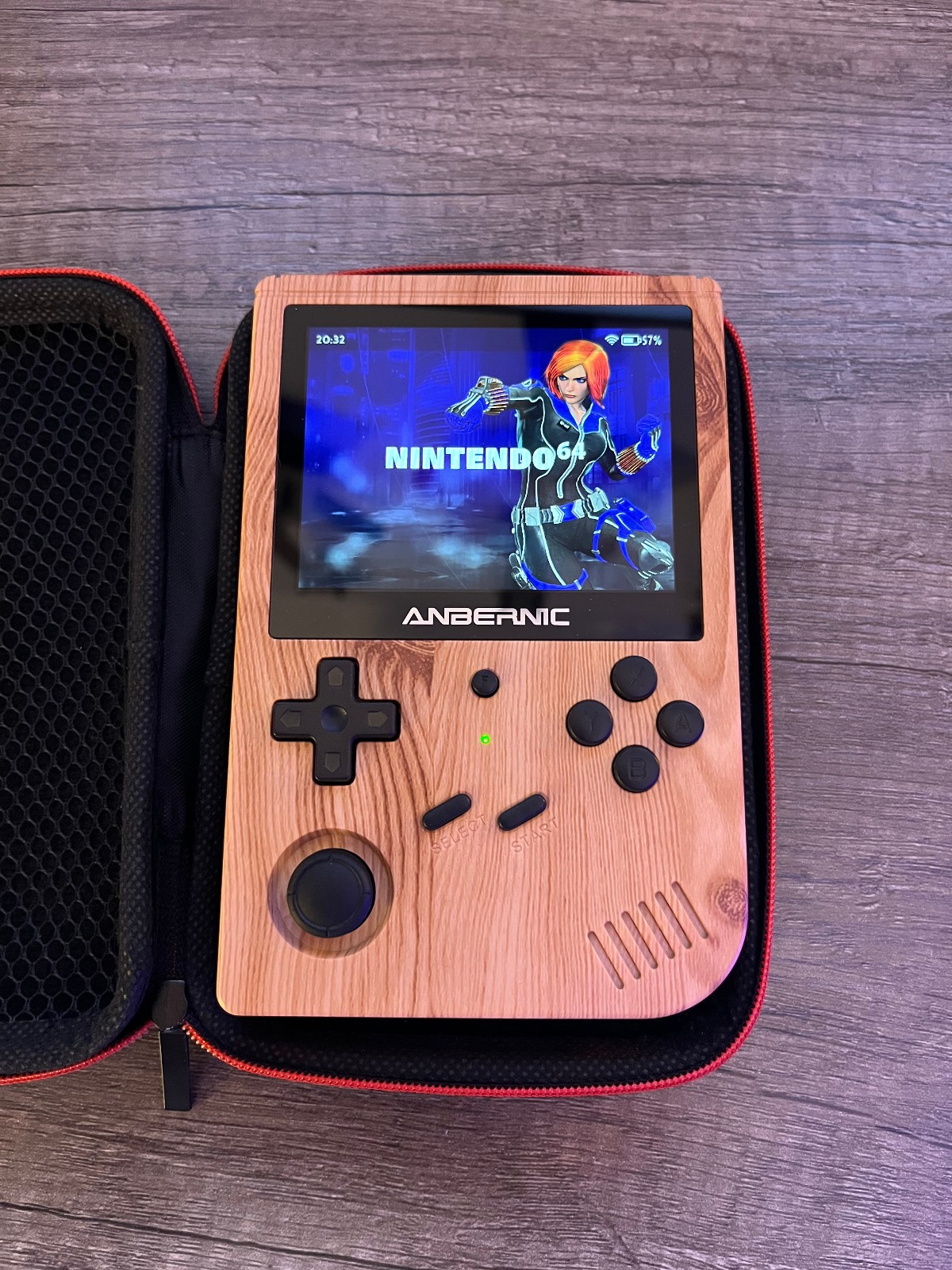 Anbernic RG 351V Woodgrain Black Button Video Game Emulator Handheld w/ Case