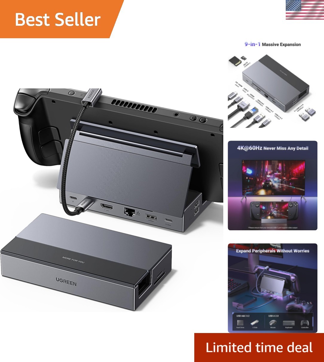 Versatile USB C Docking Station: 4K Display & PD 100W Fast Charging for Gamers
